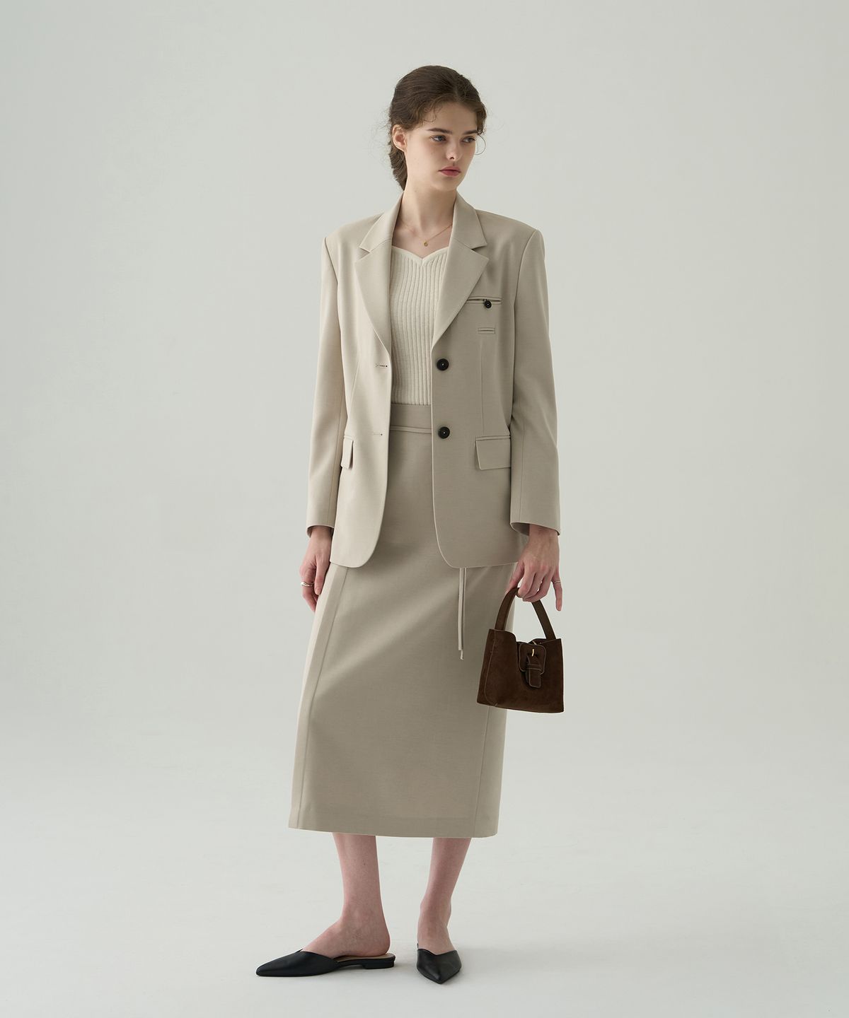 드로우핏 우먼(DRAWFIT WOMEN) 울 코튼 더블 웰트 싱글 블레이저 [BEIGE]
