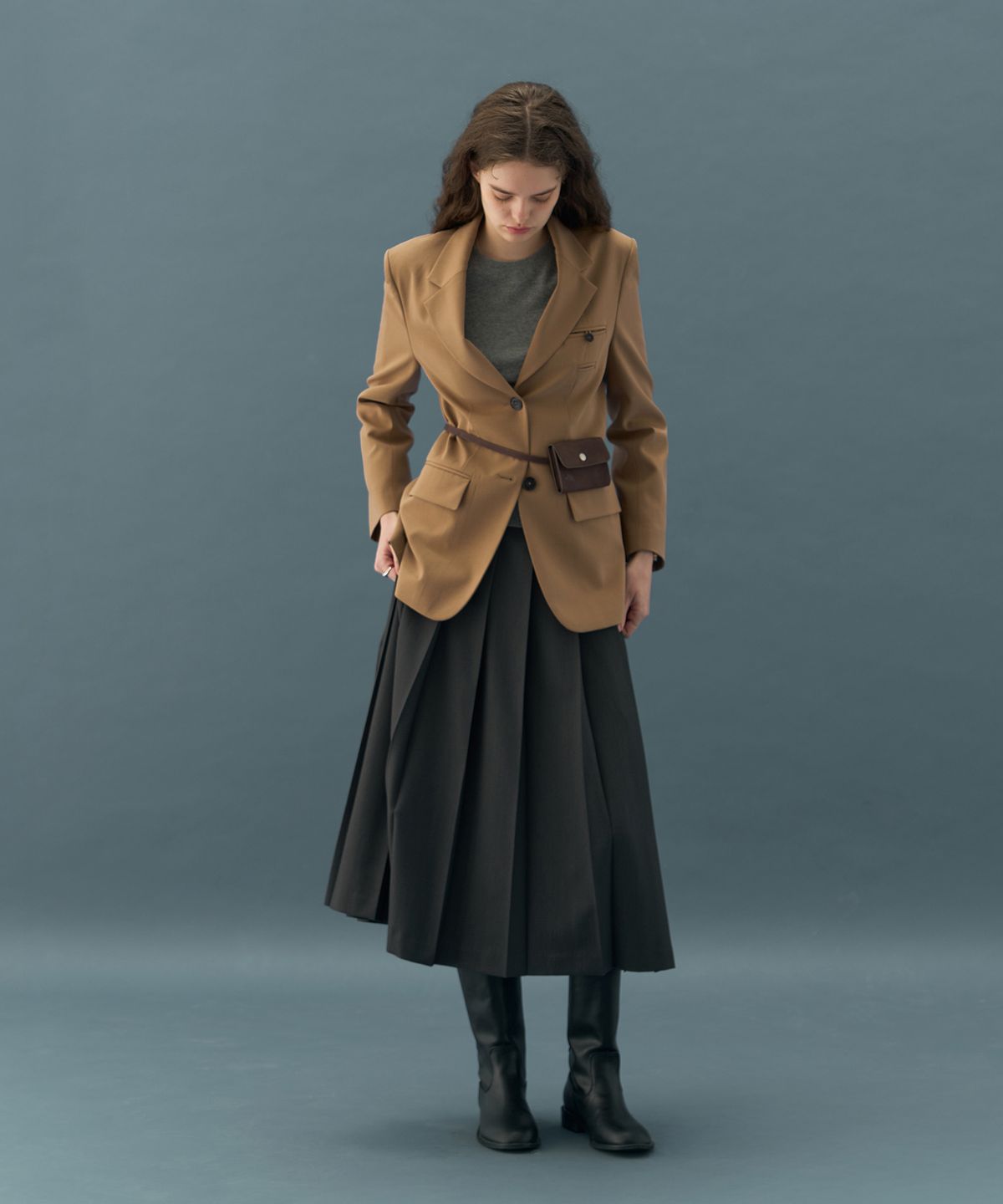 드로우핏 우먼(DRAWFIT WOMEN) 울 코튼 더블 웰트 싱글 블레이저 [BEIGE]