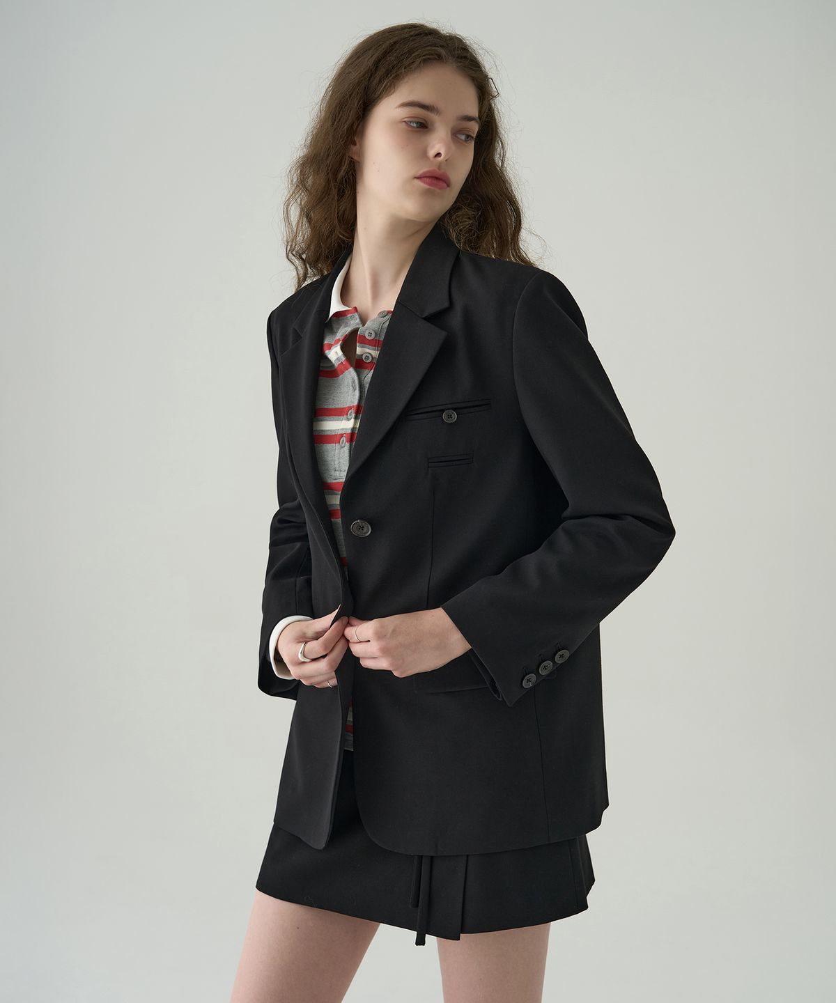 드로우핏 우먼(DRAWFIT WOMEN) 울 코튼 더블 웰트 싱글 블레이저 [BEIGE]