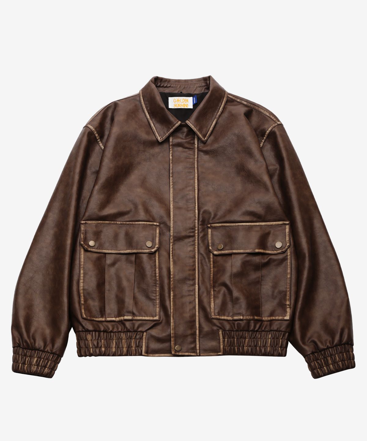골든선샤인(GOLDEN SUNSHINE) Washed leather bomber jacket_Brown