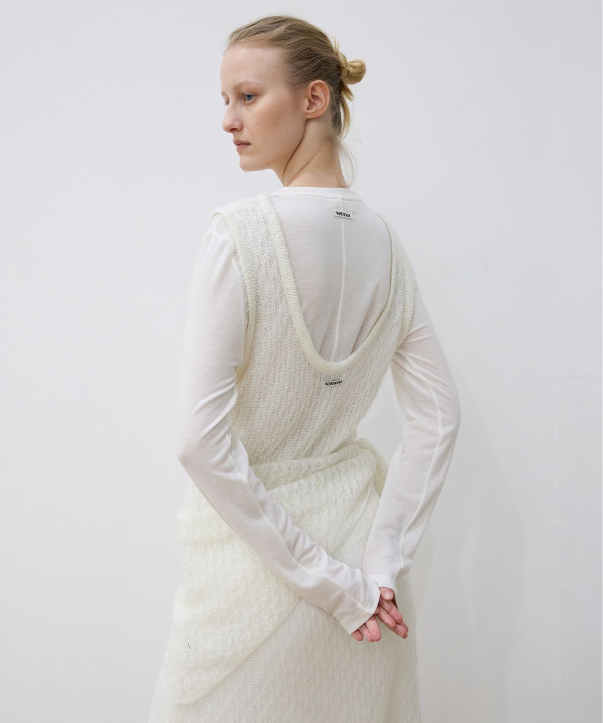 르바(LEVAR) Crochet Eyelet Knit Dress - Cream
