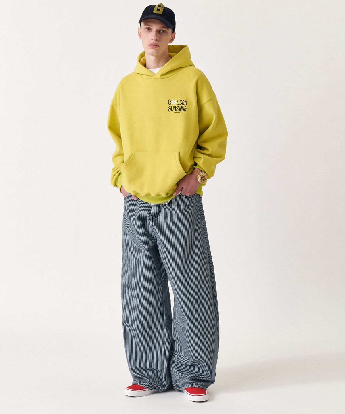 골든선샤인(GOLDEN SUNSHINE) Stripe curved denim wide pants_Blue