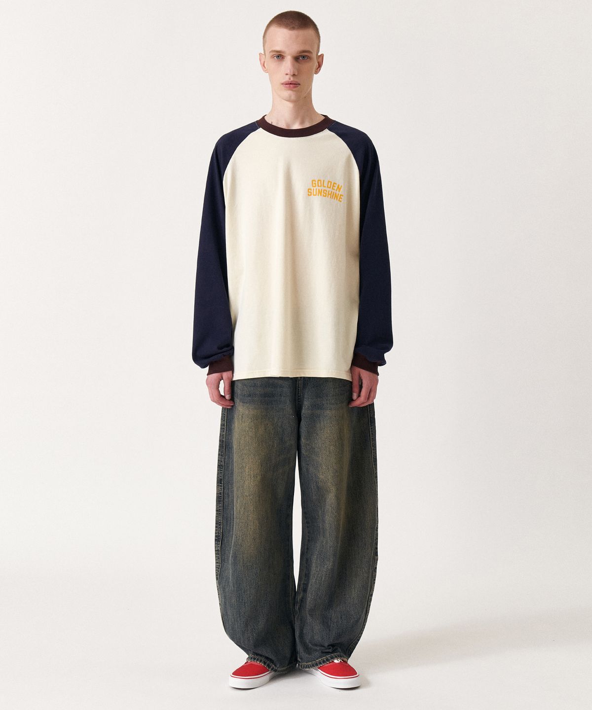 골든선샤인(GOLDEN SUNSHINE) Curved brush denim wide pants_Blue