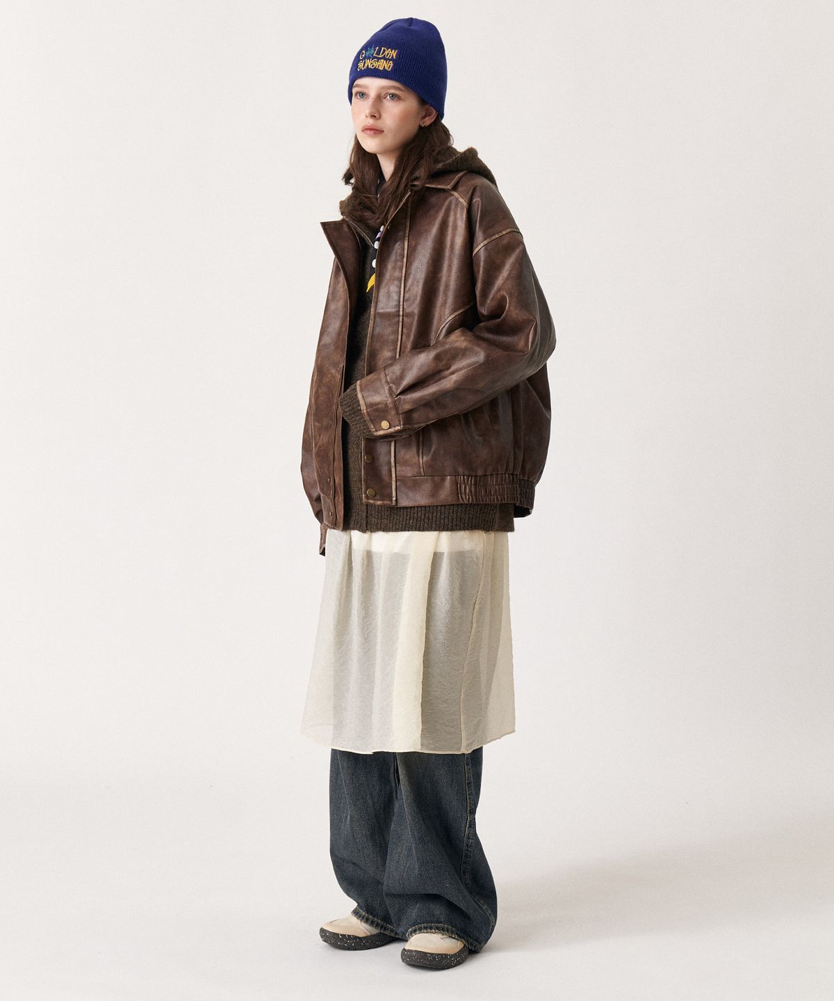 골든선샤인(GOLDEN SUNSHINE) Curved brush denim wide pants_Blue