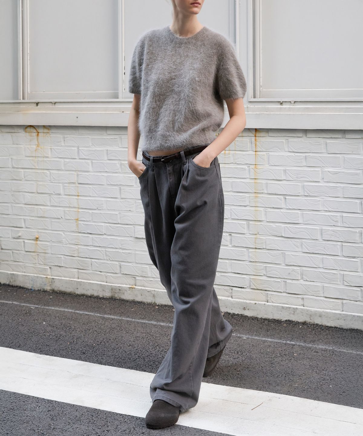 르바(LEVAR) Overdyed Wide Denim - Charcoal Grey