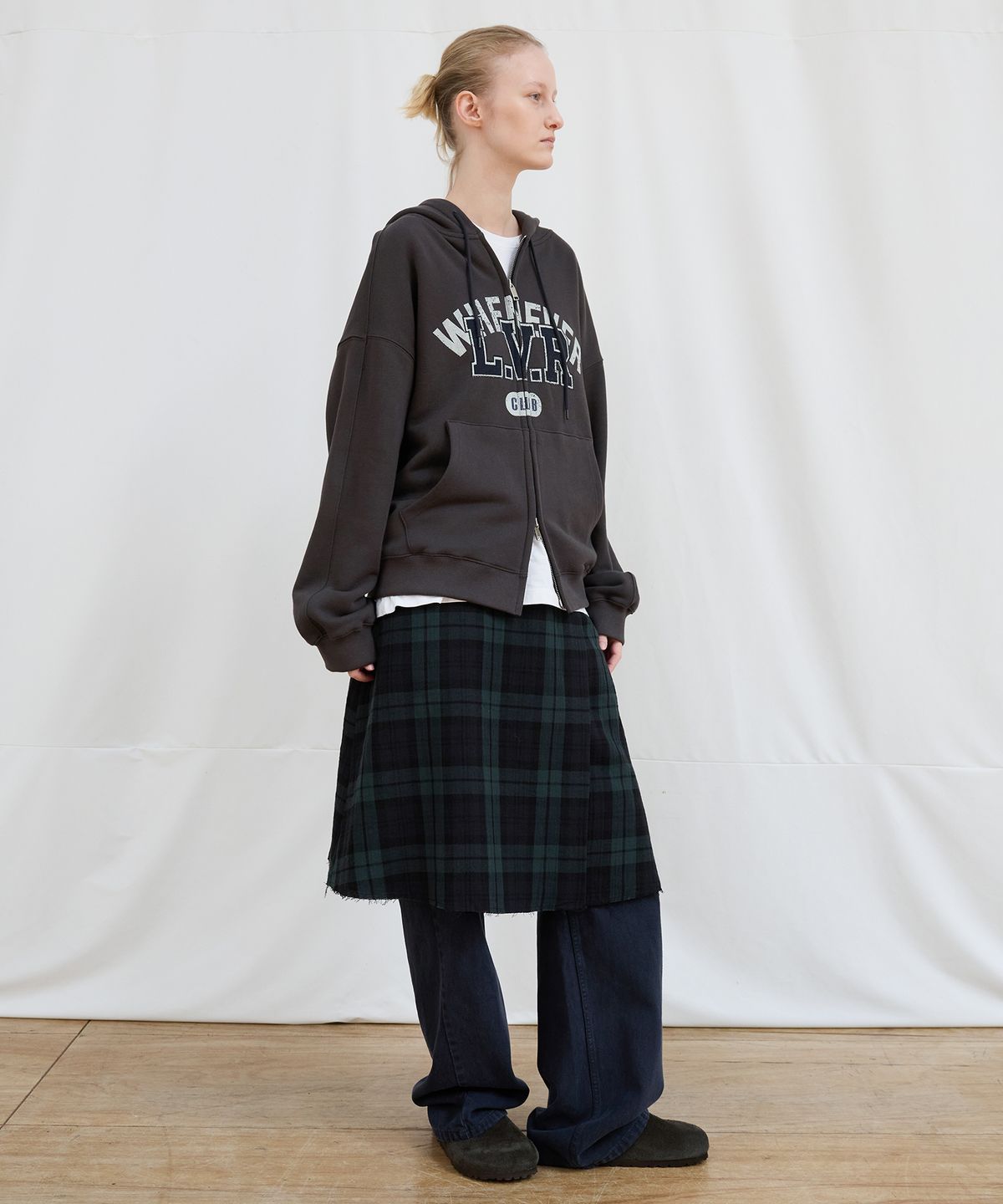 르바(LEVAR) Layered Check Wrap Skirt - Check Green