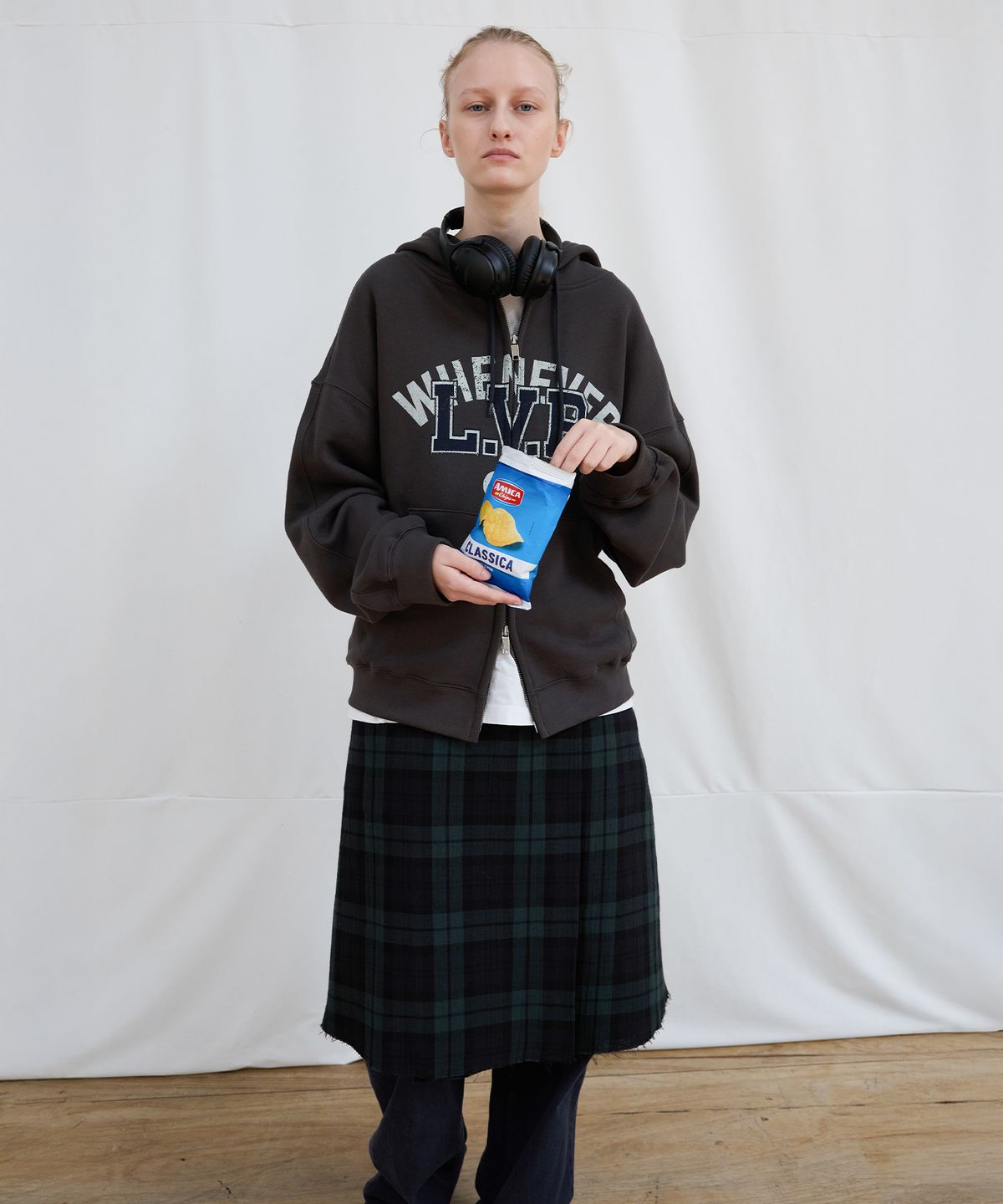 르바(LEVAR) Layered Check Wrap Skirt - Check Green