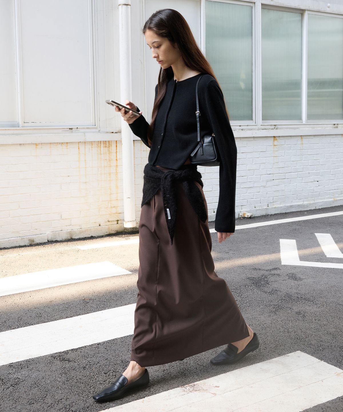 르바(LEVAR) Straight Maxi Skirt - Walnut Brown