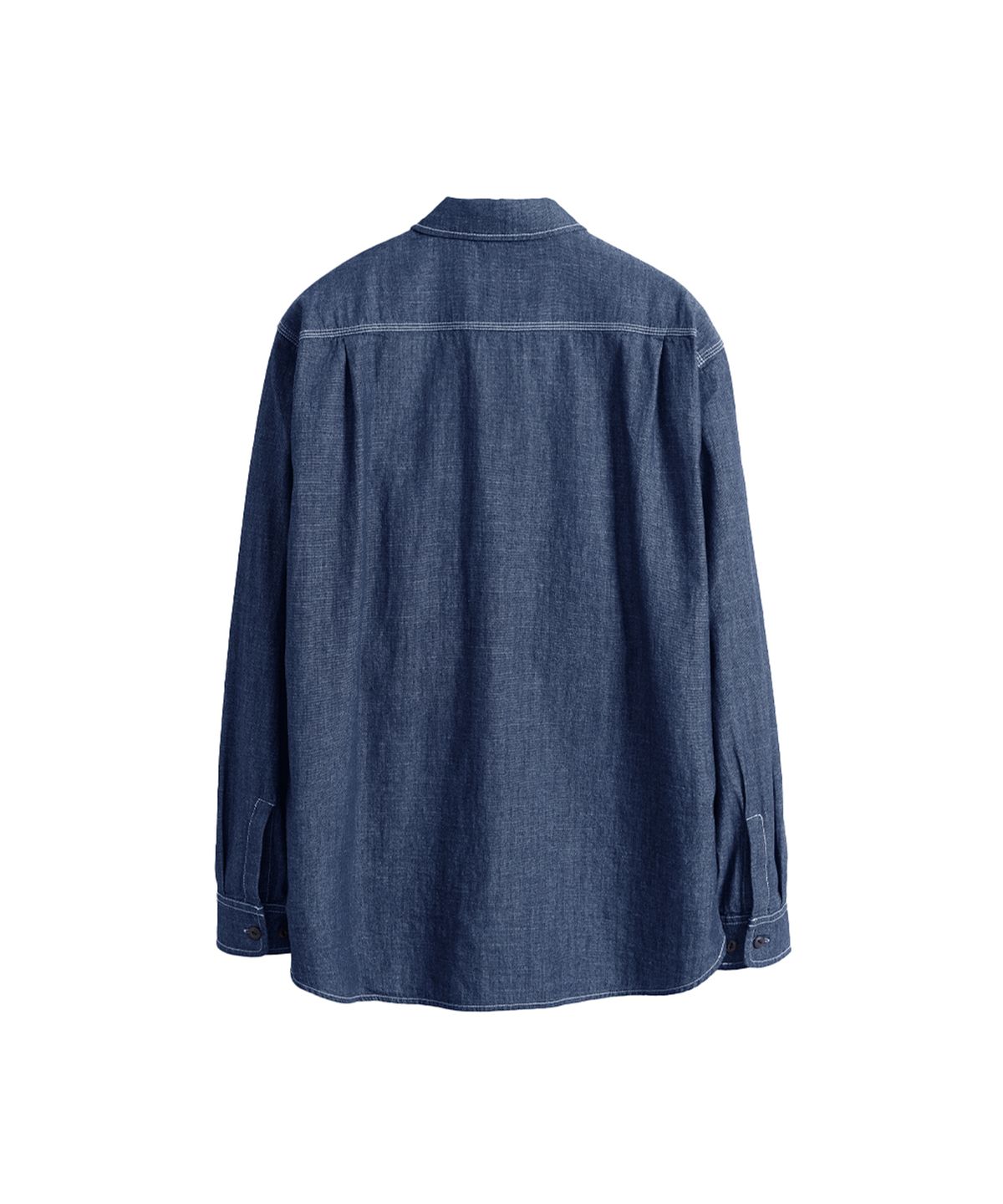 건지 울른스(Guernsey Woollens) 샴브레이 워크 셔츠 5.5oz - 인디고 블루
