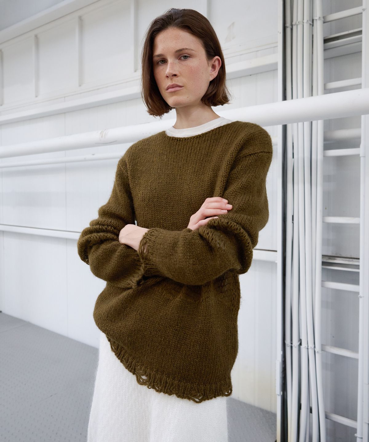 르바(LEVAR) Frost Winter Net Knit - Moss Olive