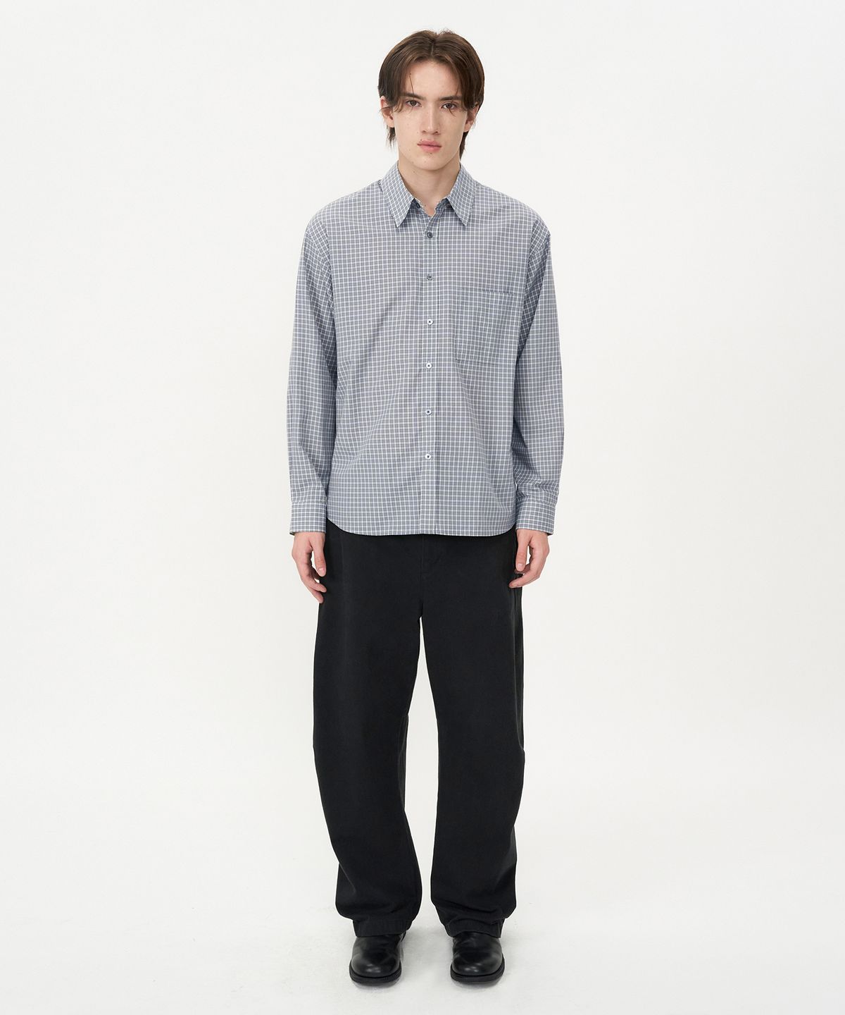 인사일런스(INSILENCE) 레귤러핏 체크 셔츠 LIGHT GREY