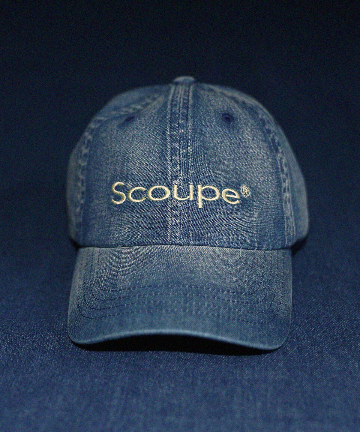 스쿠프(SCOUPE) 로고 빈티지 데님 볼캡_라이트블루