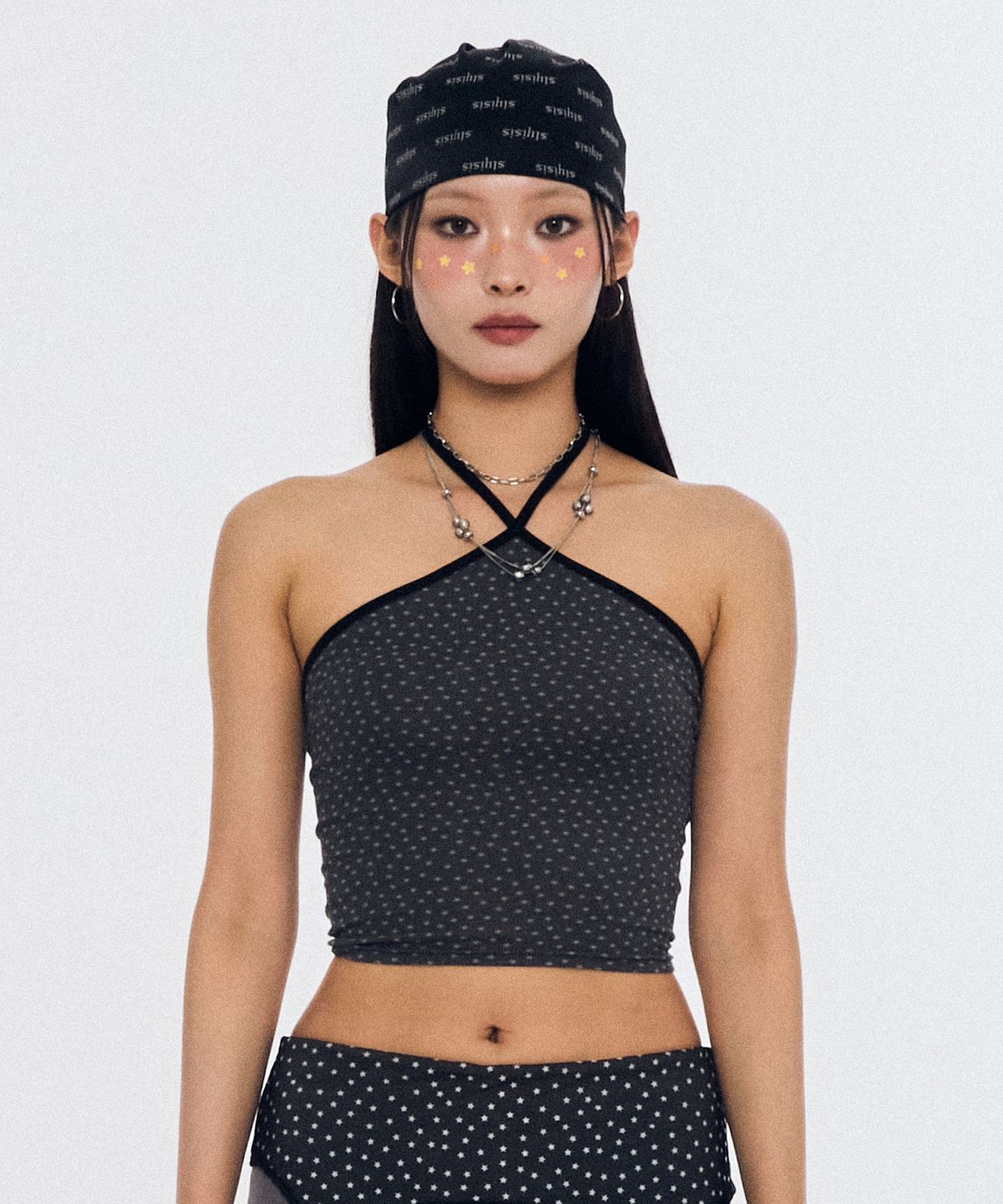 슬리시스(SLYISIS) Star Pattern Halter Top (Charcoal)