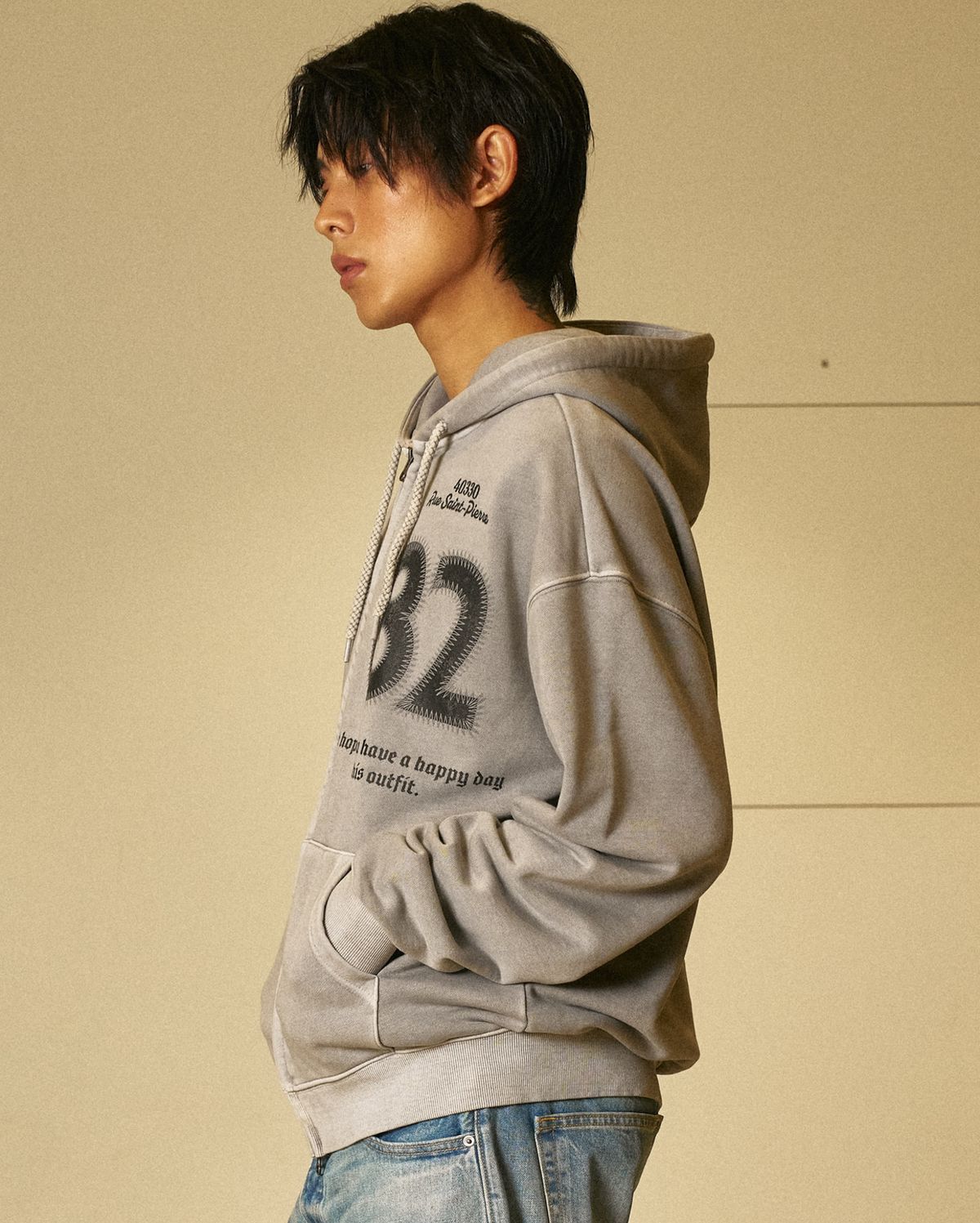 아모우(AMOU) 1982 Vintage Uniform hoodie zip up gray