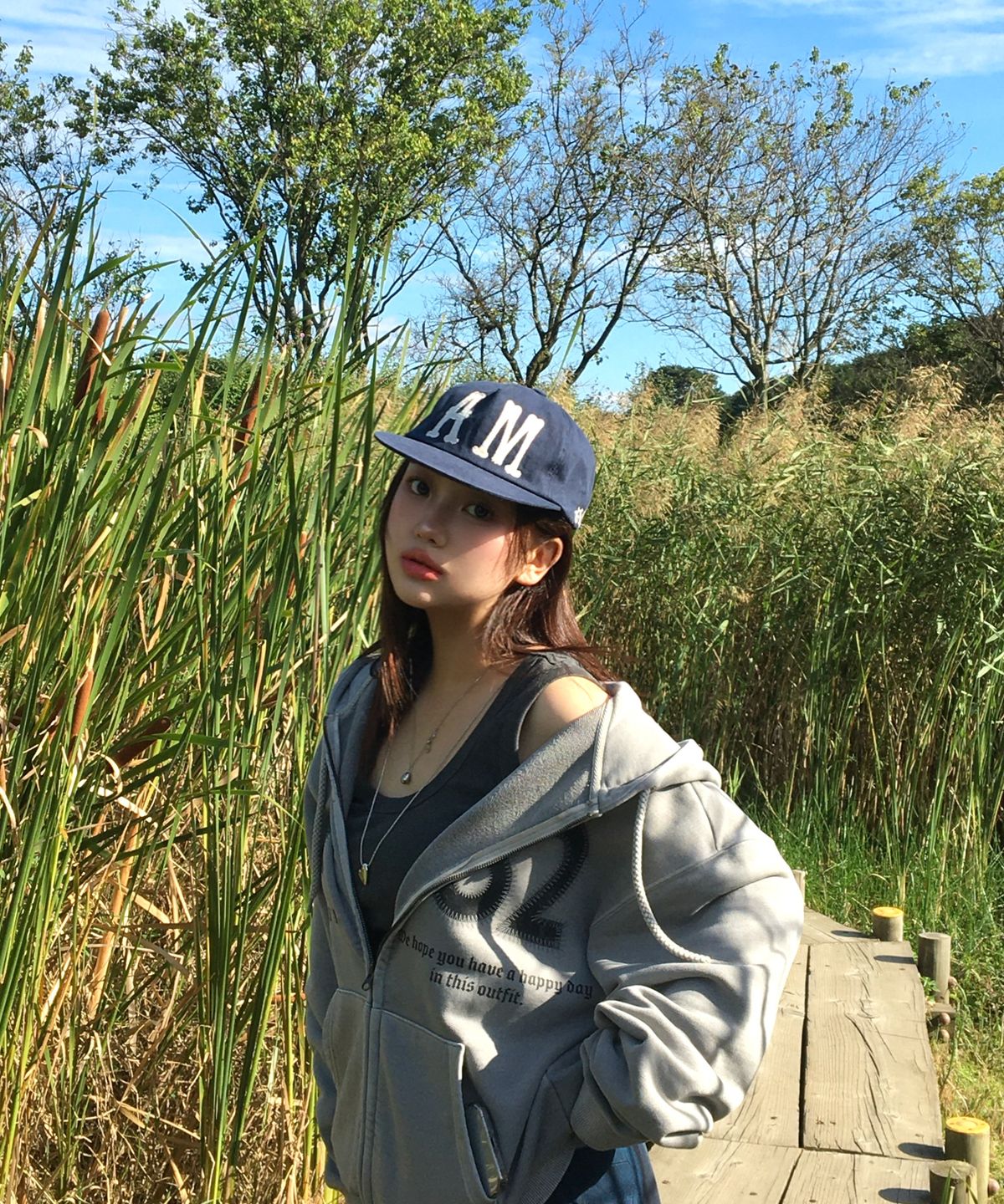 아모우(AMOU) 1982 Vintage Uniform hoodie zip up gray