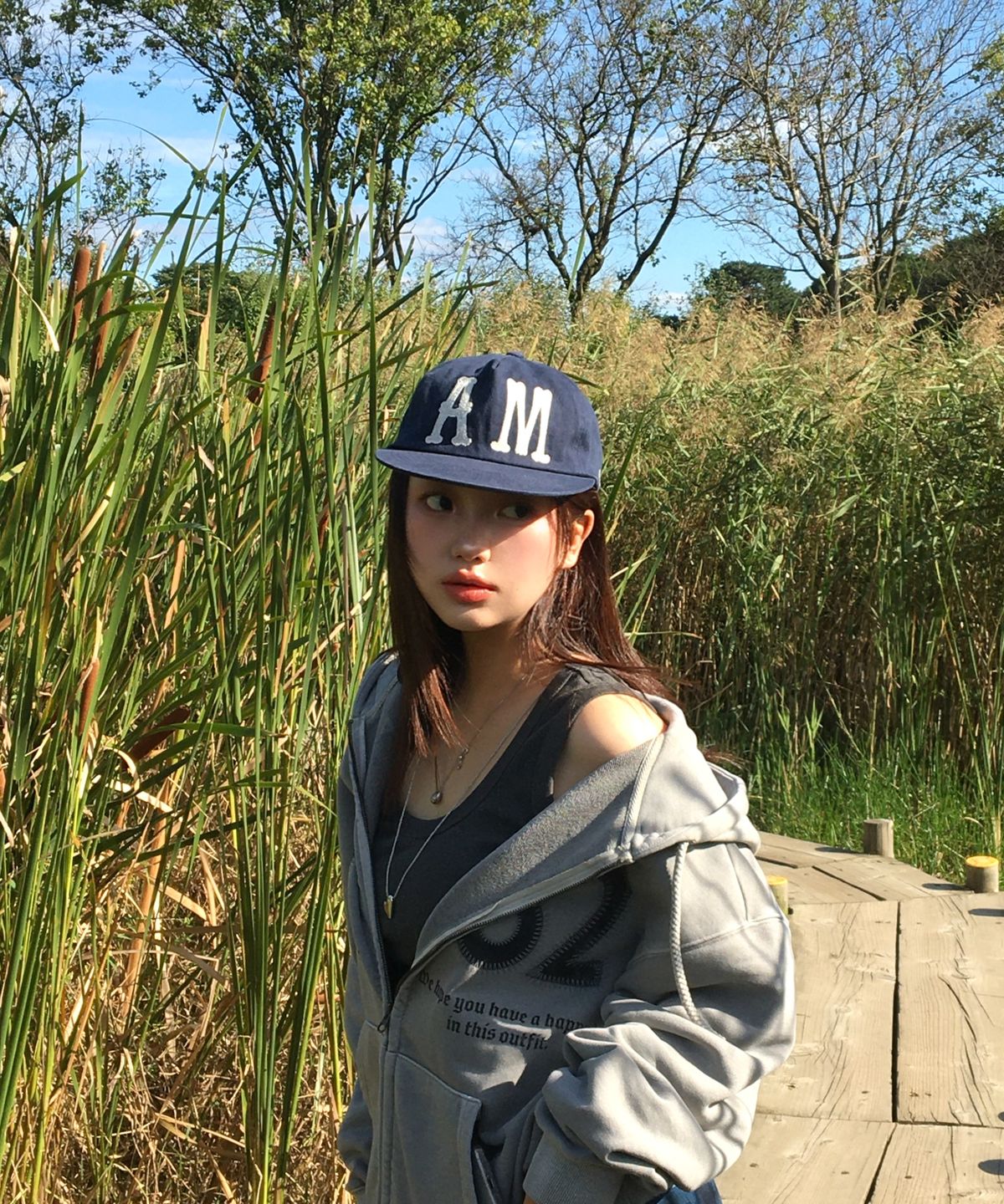 아모우(AMOU) 1982 Vintage Uniform hoodie zip up gray