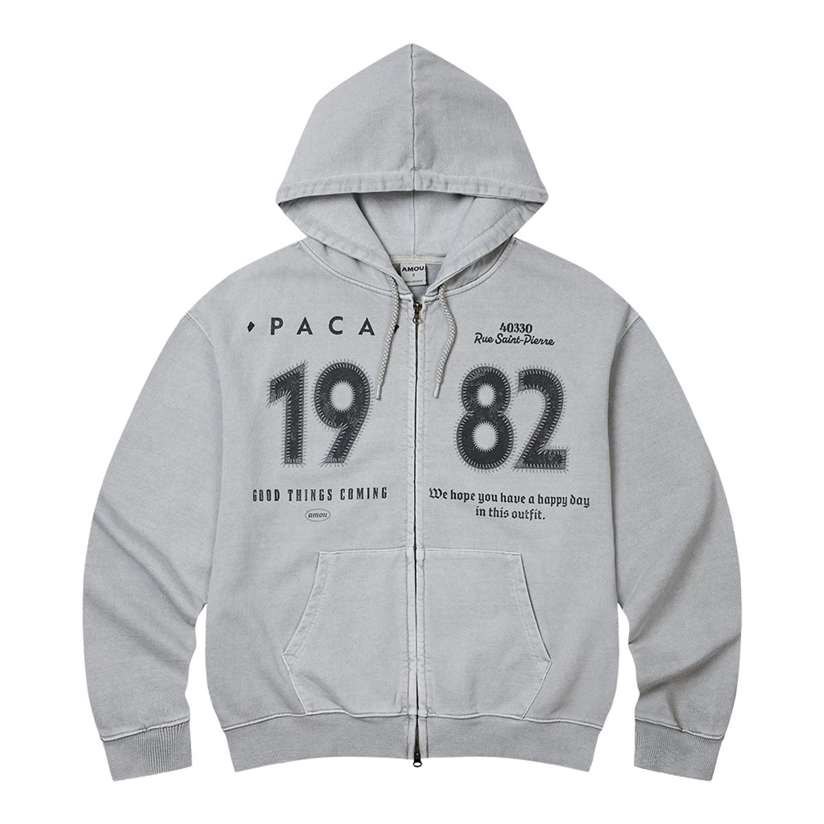 아모우(AMOU) 1982 Vintage Uniform hoodie zip up gray