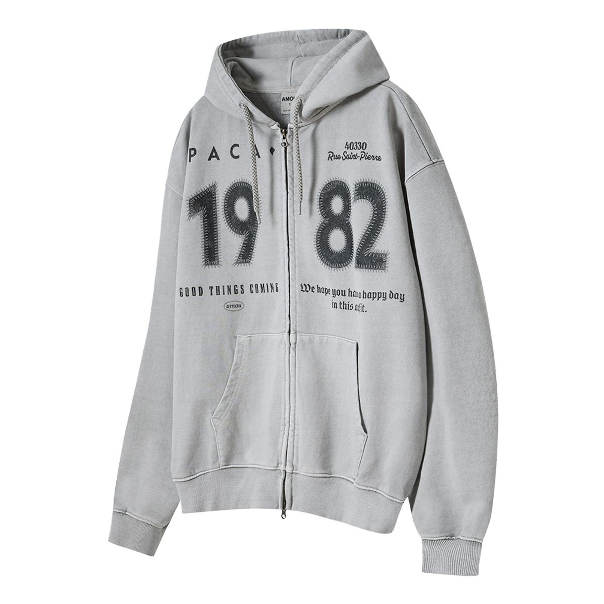 아모우(AMOU) 1982 Vintage Uniform hoodie zip up gray