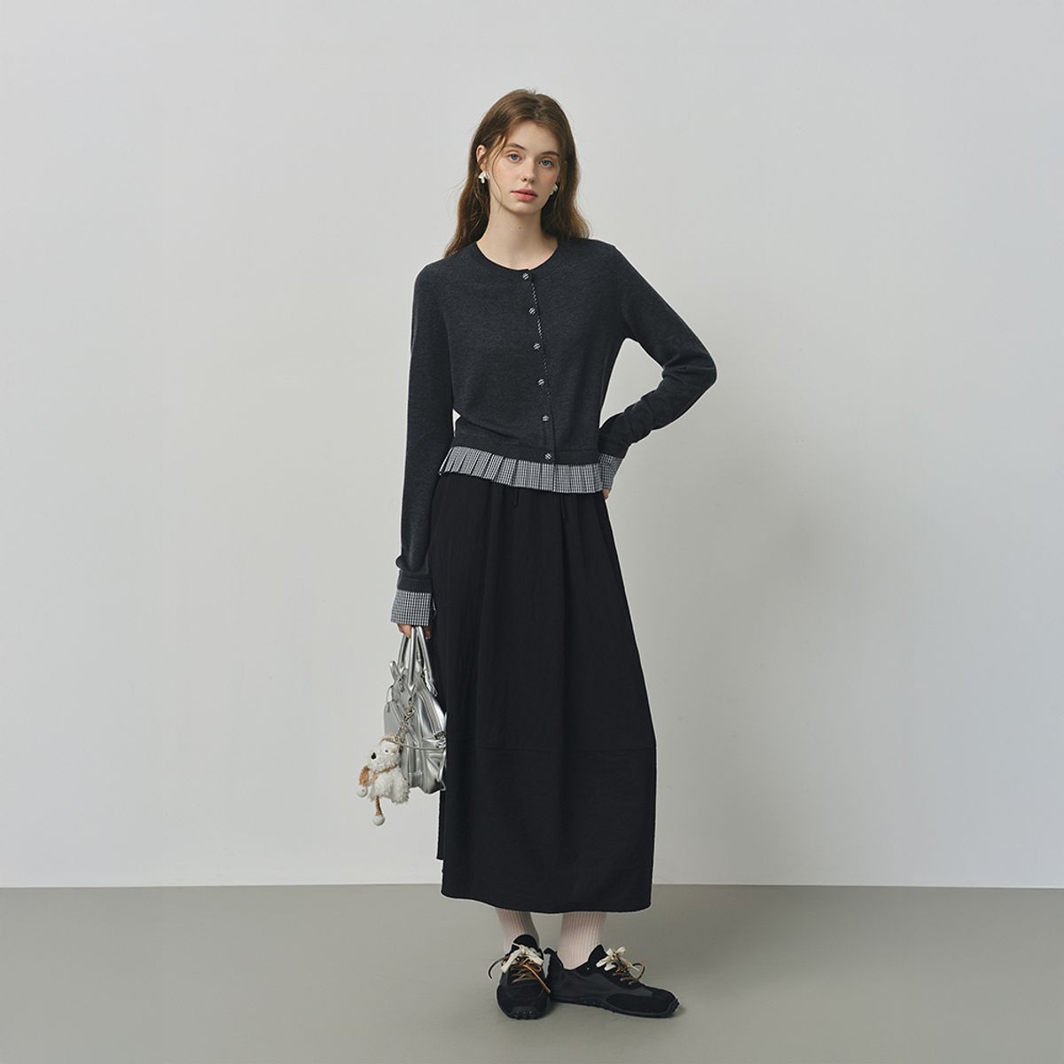 웬스데이딜라잇(WEDNESDAY DELIGHT) WD_Check layer round neck cardigan