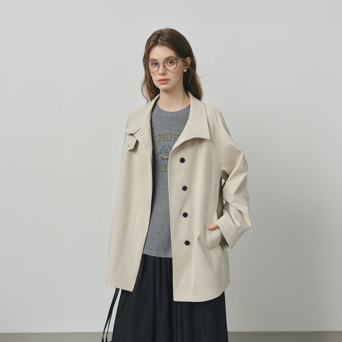 웬스데이딜라잇(WEDNESDAY DELIGHT) WD_Striped cuffs mid-length trench coat_2color