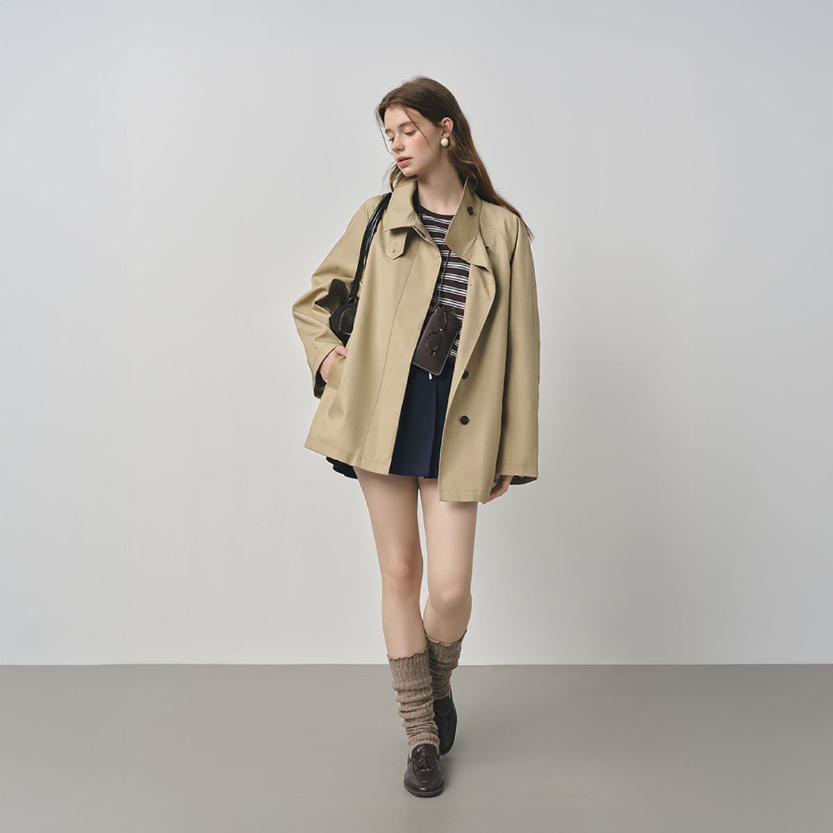 웬스데이딜라잇(WEDNESDAY DELIGHT) WD_Striped cuffs mid-length trench coat_2color