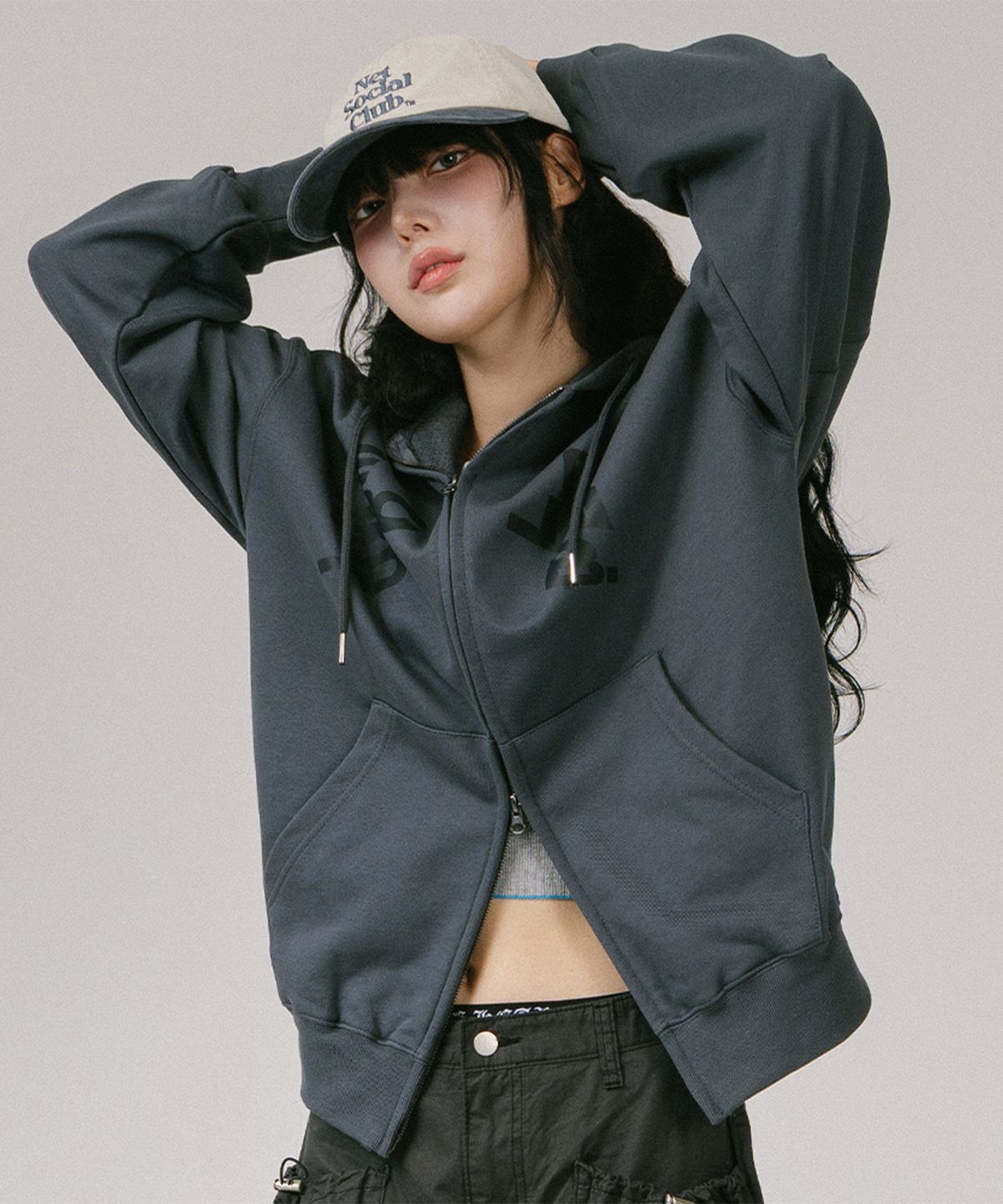 넷소셜클럽(NET SOCIAL CLUB) NET DIVIDE HOOD ZIP-UP (CHARCOAL)