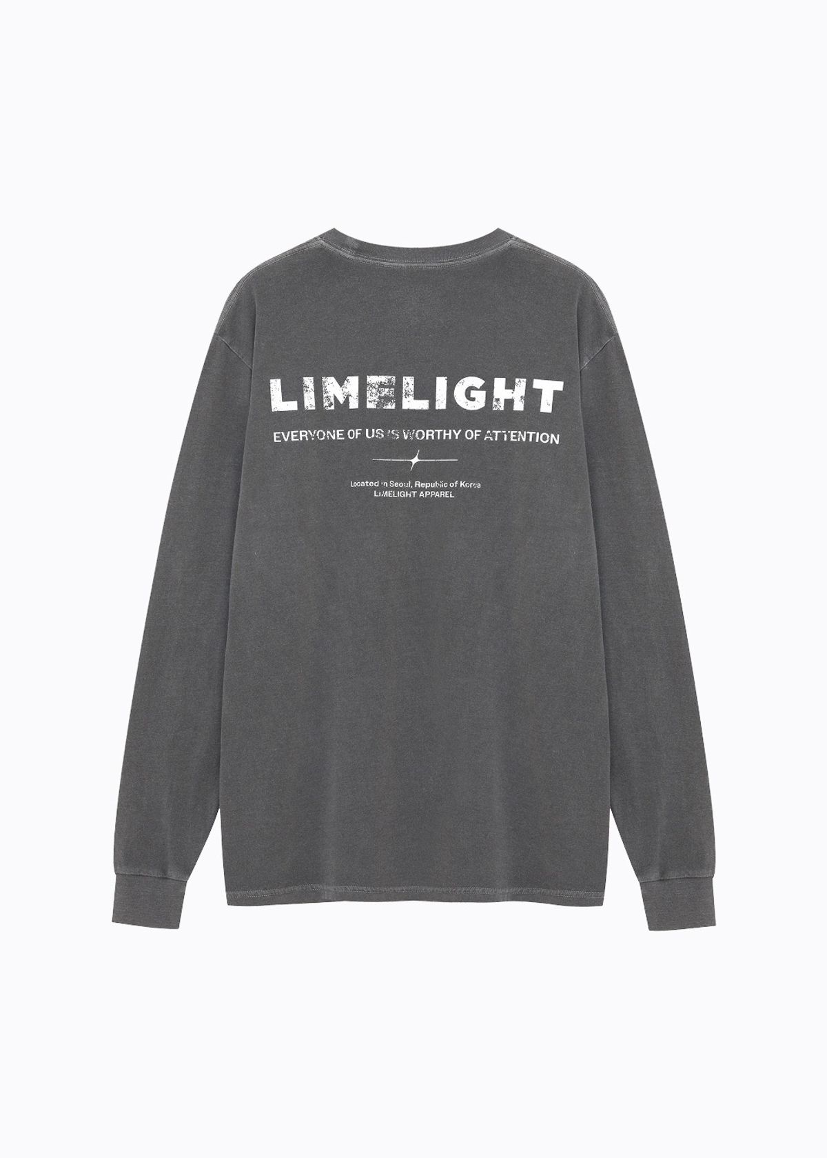 라임라잇 어패럴(LIMELIGHT APPAREL) 어패럴 피그먼트 백 로고 롱 슬리브 (차콜/화이트)