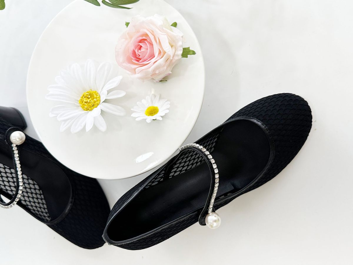 인더발코니(IN THE BALCONY) Bernice 망사 진주 포인트 플랫 단화6cm