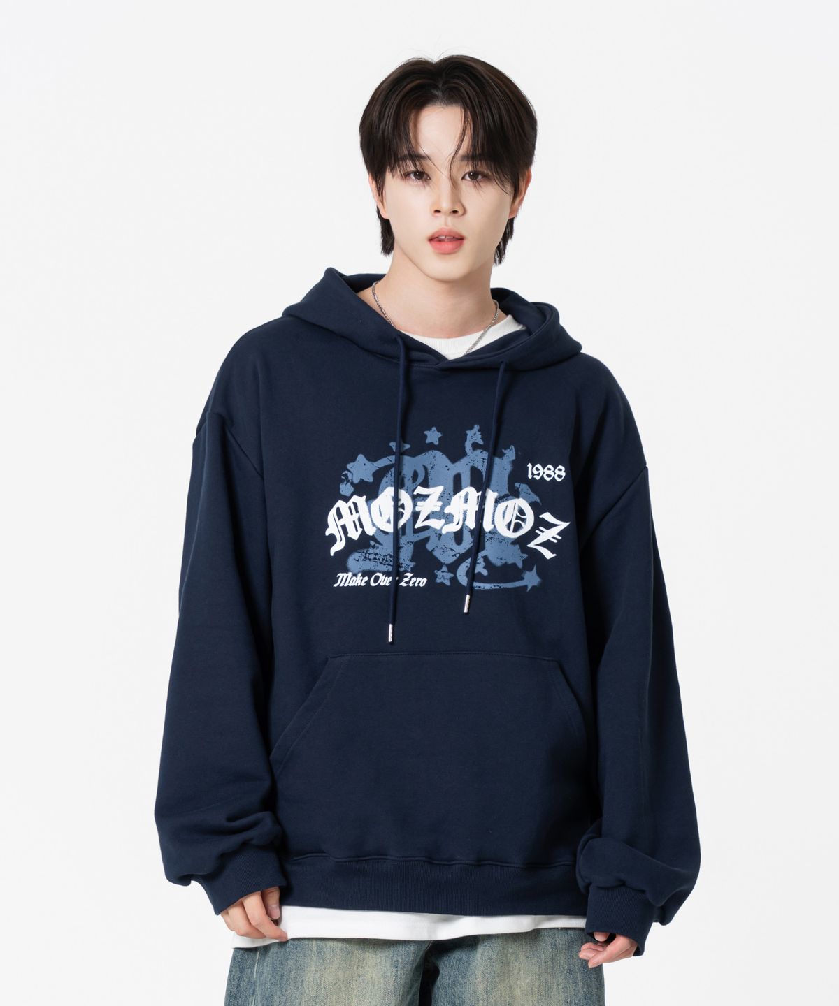 모즈모즈(MOZMOZ) 엠고딕 디지털 그래픽 후드 네이비