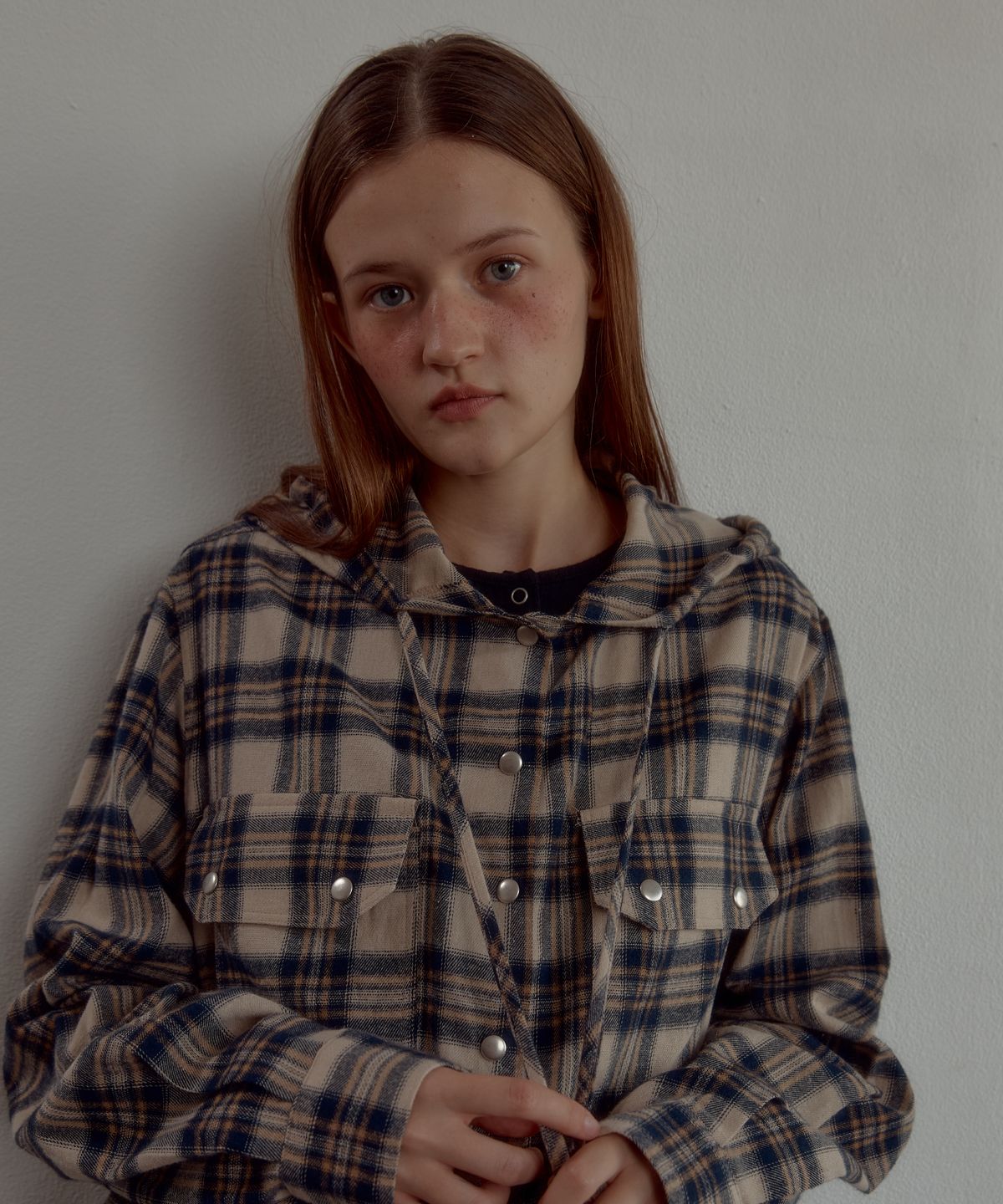레터리(LETERIE) CHECK HOOD SHIRT_BEIGE