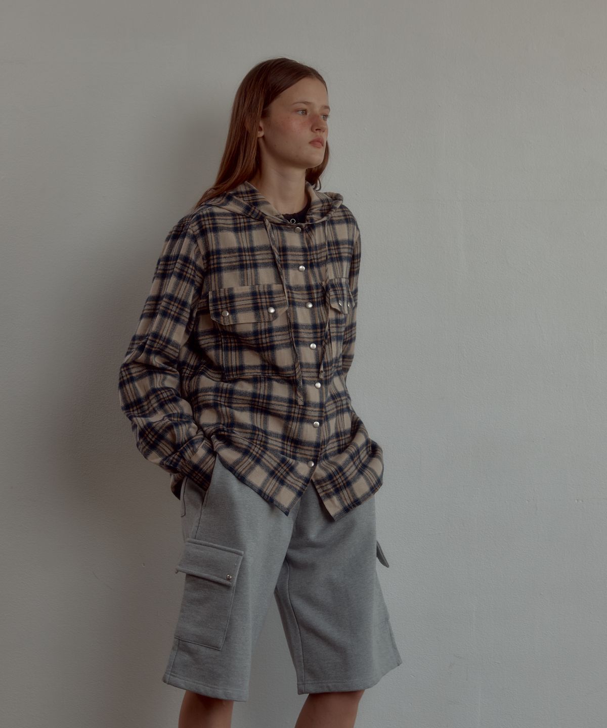 레터리(LETERIE) CHECK HOOD SHIRT_BEIGE