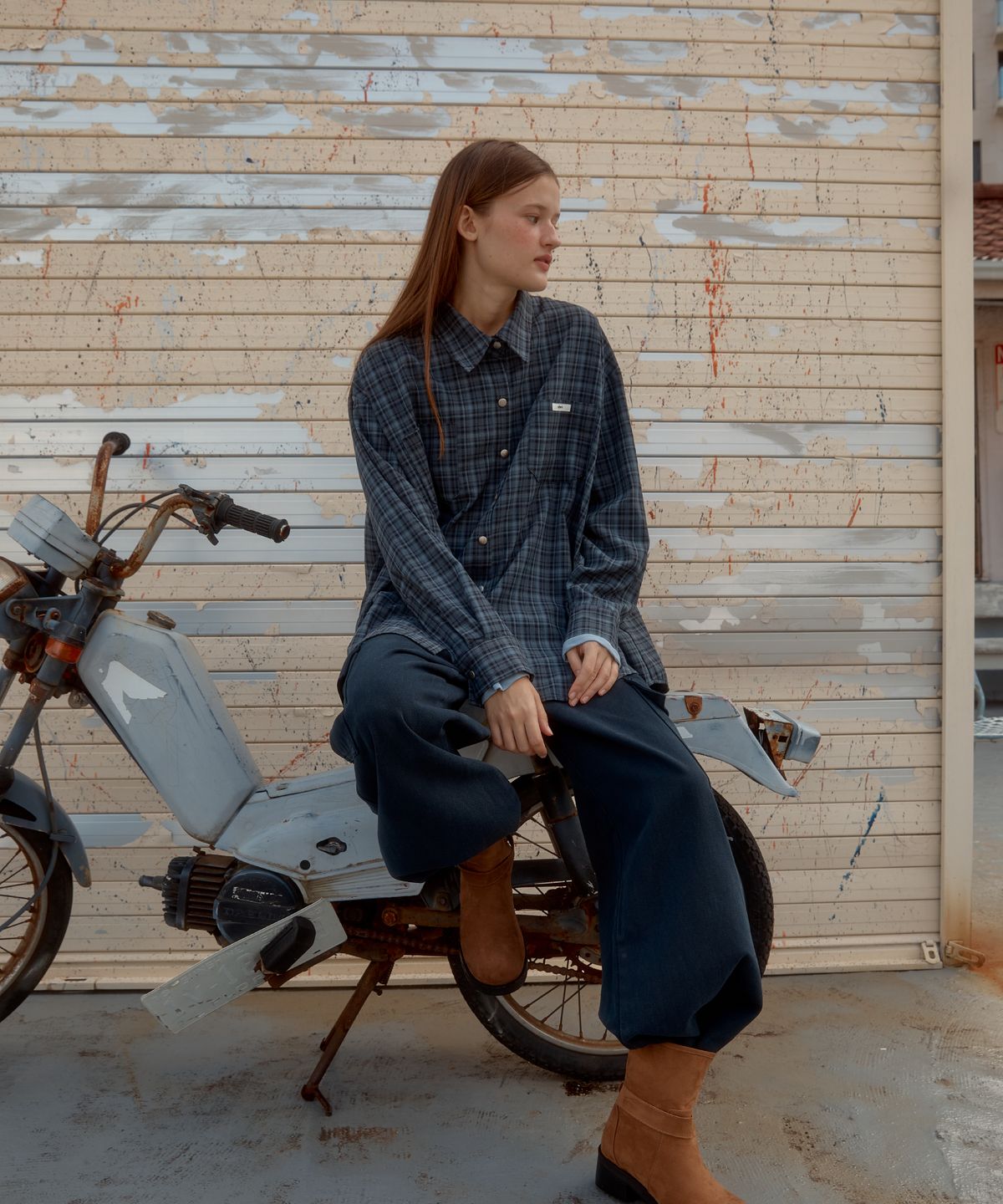 레터리(LETERIE) CHECK BUTTON SHIRT_BLUE