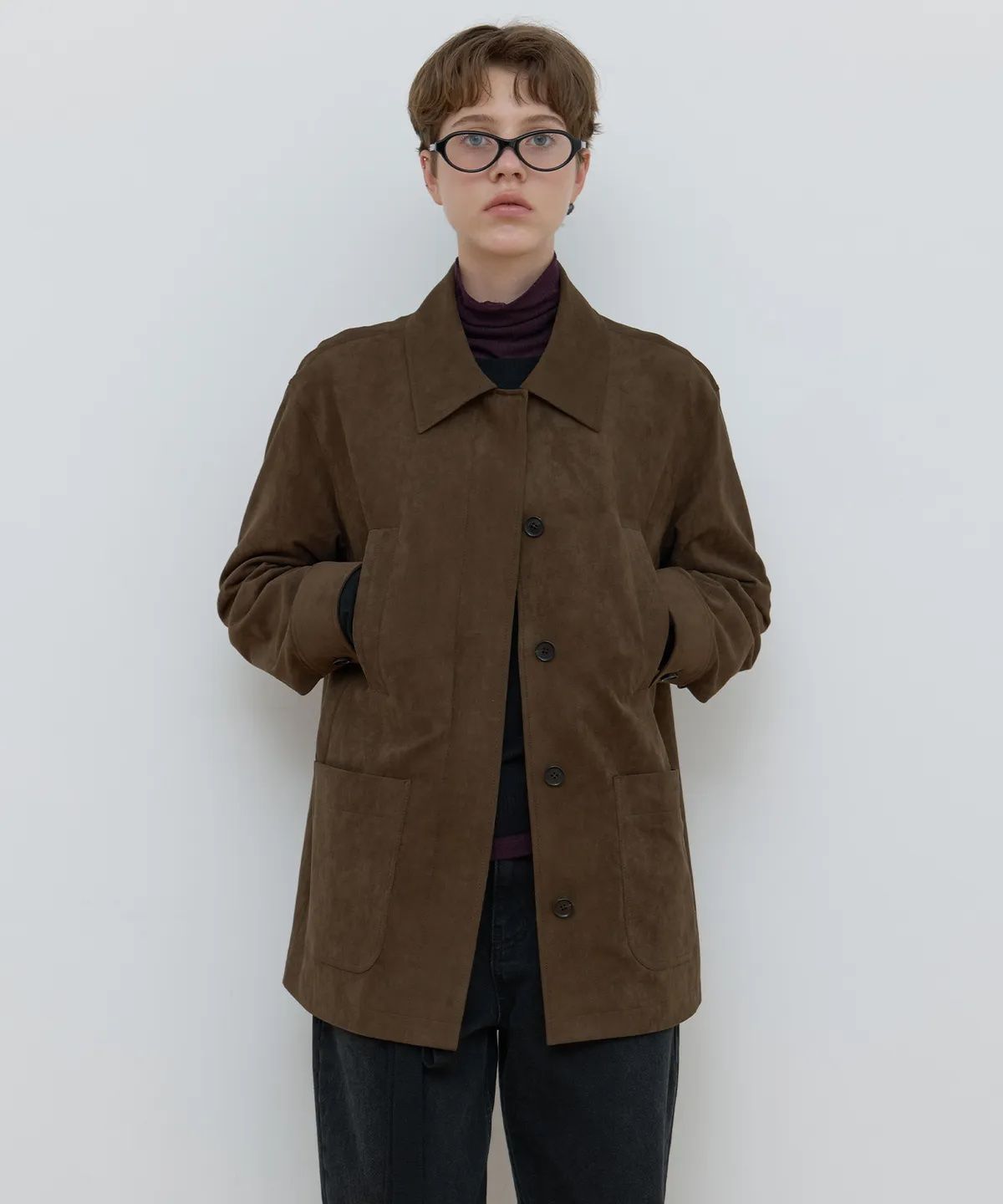 마조네(MA JOURNEE) SUEDE SINGLE HALF JACKET_BROWN