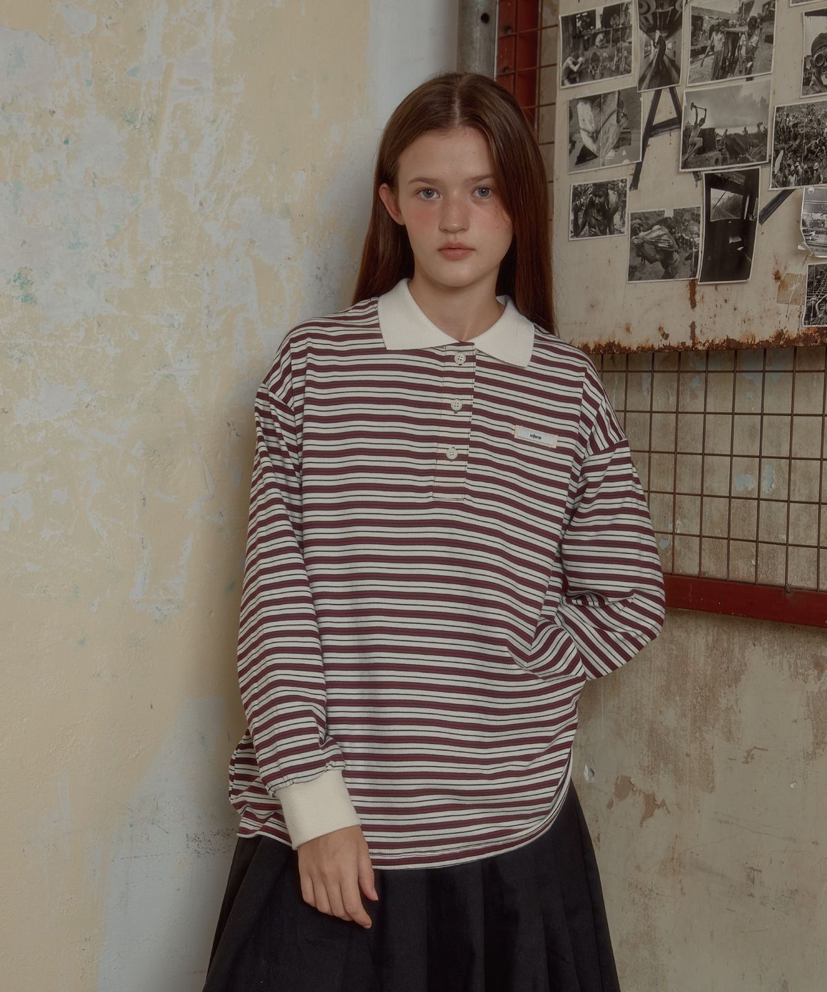 레터리(LETERIE) COLLAR STRIPE LONG SLEEVE_RED