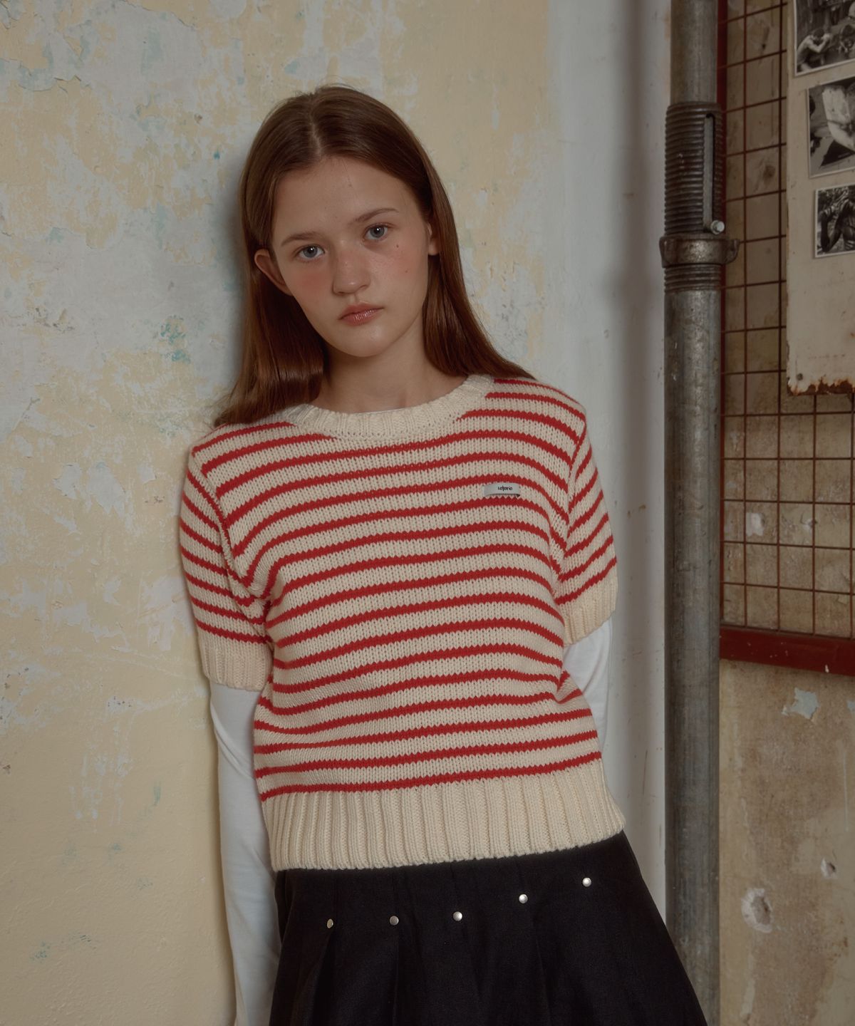 레터리(LETERIE) LR STRIPE HALF KNIT_RED