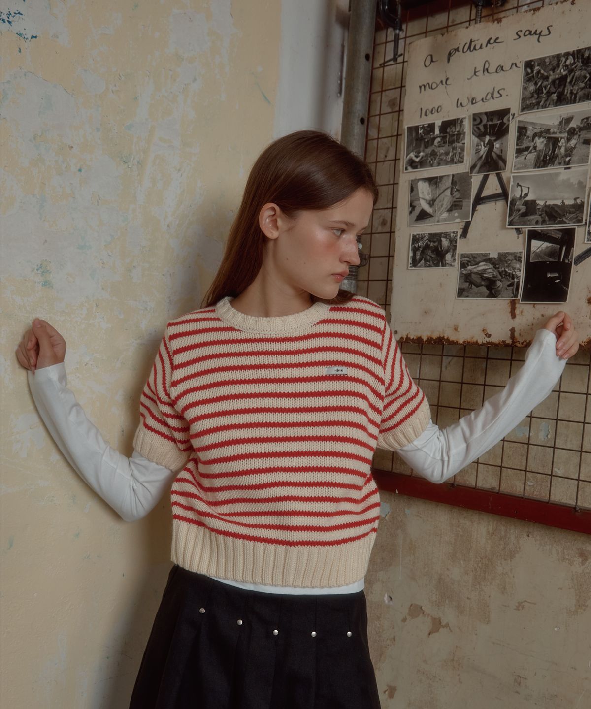 레터리(LETERIE) LR STRIPE HALF KNIT_RED