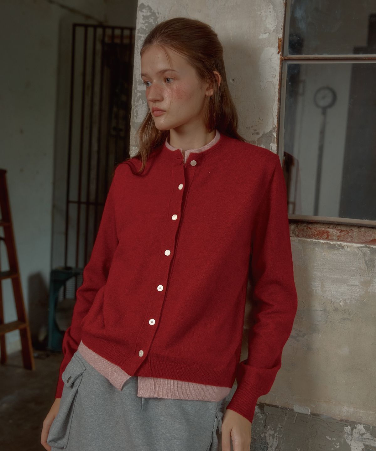 레터리(LETERIE) LR BASIC LAYERED CARDIGAN_RED&PINK