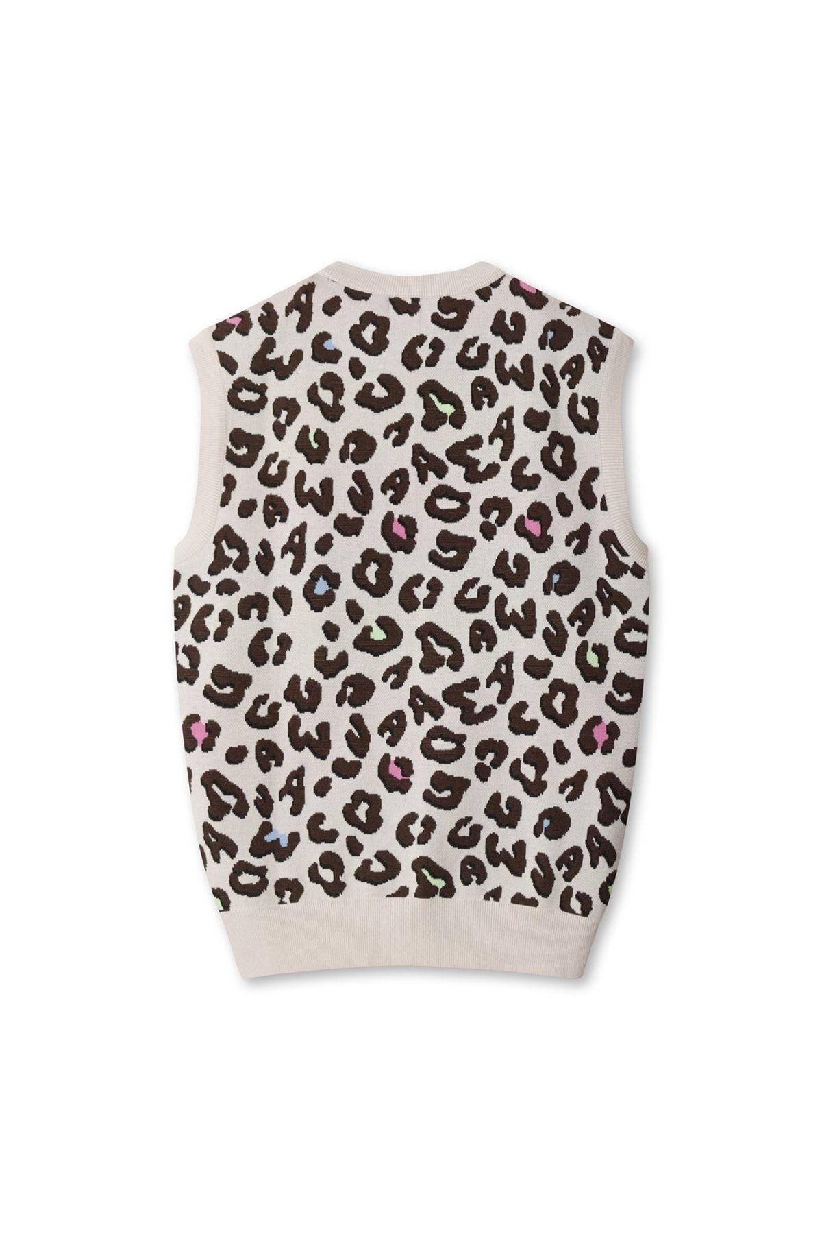 왁(WAAC) Women Leopard V-neck Knit Vest WWWAA25625IVX
