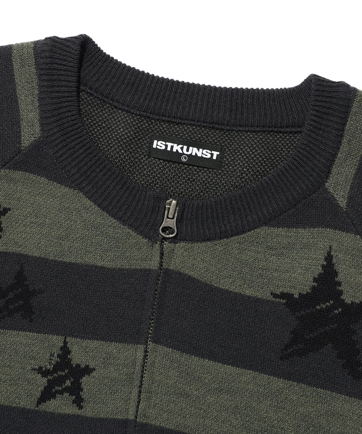 이스트쿤스트(ISTKUNST) STAR STRIPE RAGLAN KNIT ZIP UP_CHARCOAL(IK2FFMK685A)