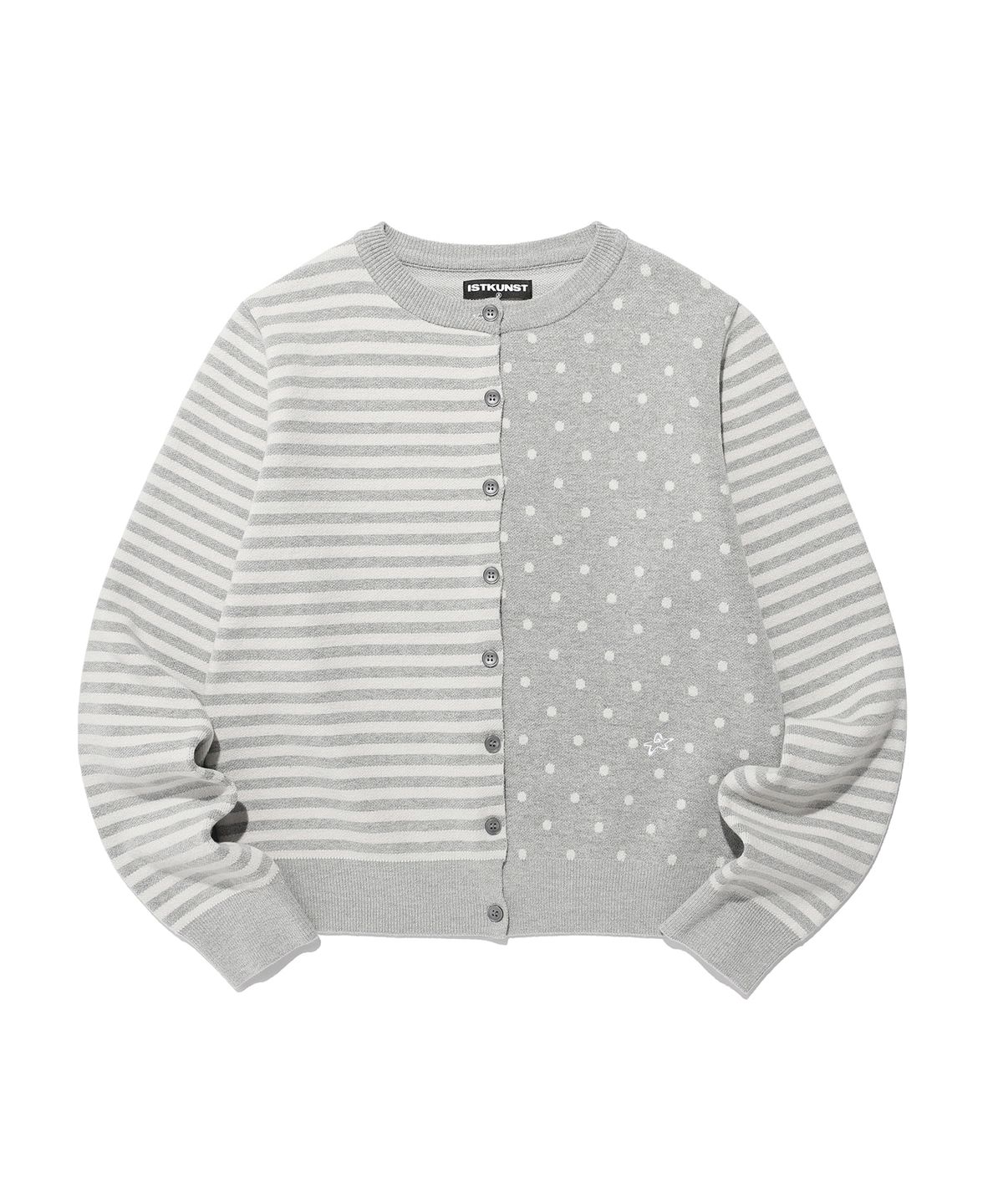 이스트쿤스트(ISTKUNST) DOT STRIPE KNIT CARDIGAN_GREY(IK2FFFK642A)