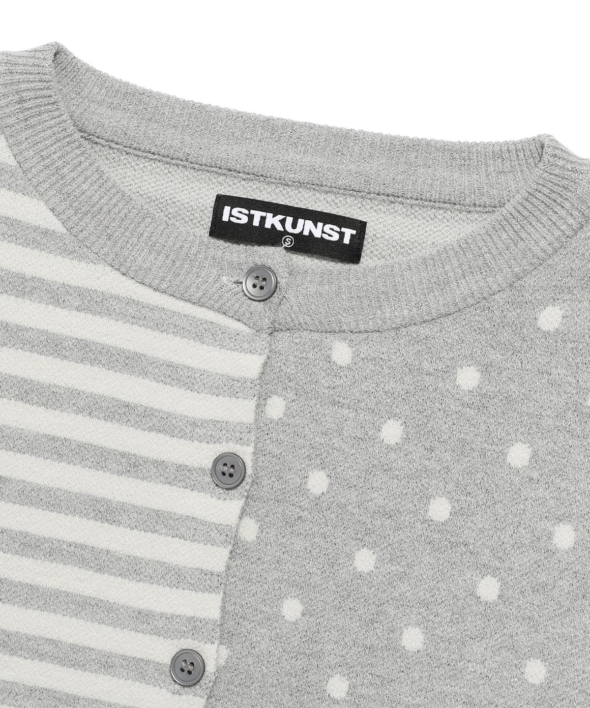 이스트쿤스트(ISTKUNST) DOT STRIPE KNIT CARDIGAN_GREY(IK2FFFK642A)