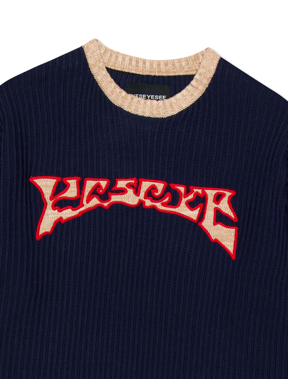 예스아이씨(YESEYESEE) Logo Applique Knit Pullover Navy