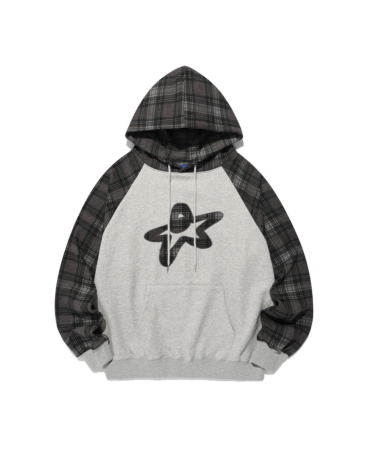 이스트쿤스트(ISTKUNST) STAR LOGO CHECK RAGLAN HOODIE_GREY(IK2FFMM408A)