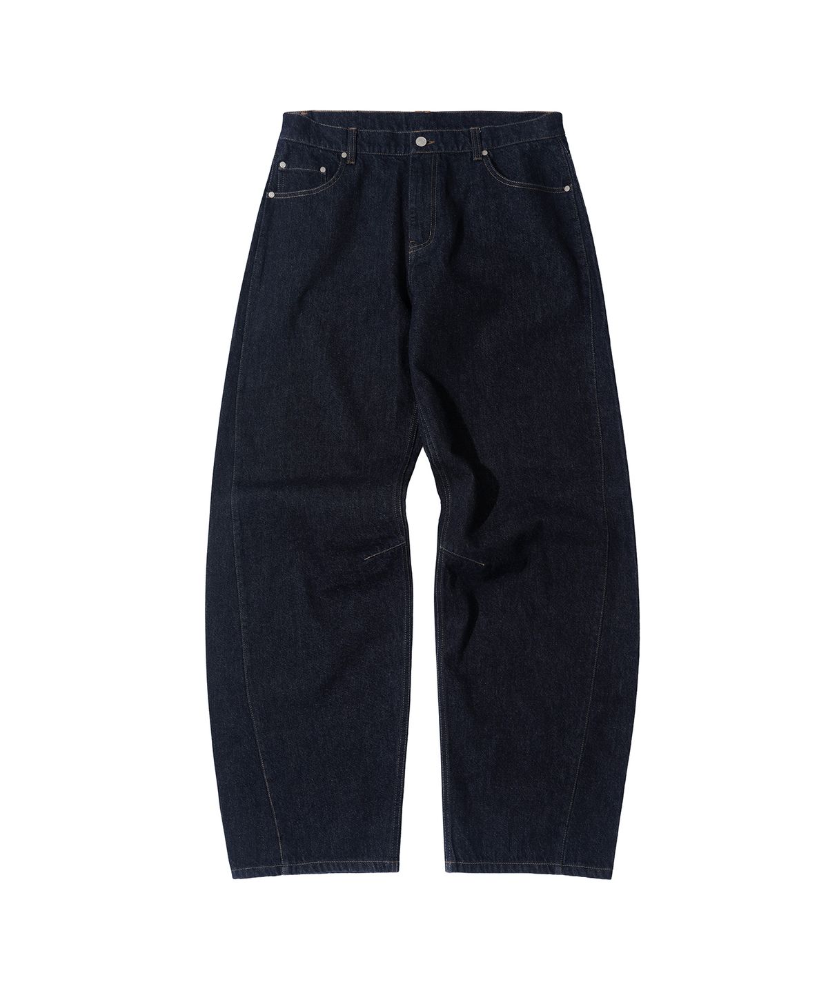 세컨모놀로그(SECONDMONO) [옷미새 미홀 콜라보]Curved Tapered Barrel-Fit Denim Pants [INDIGO]_SEPT072CPINDIGO