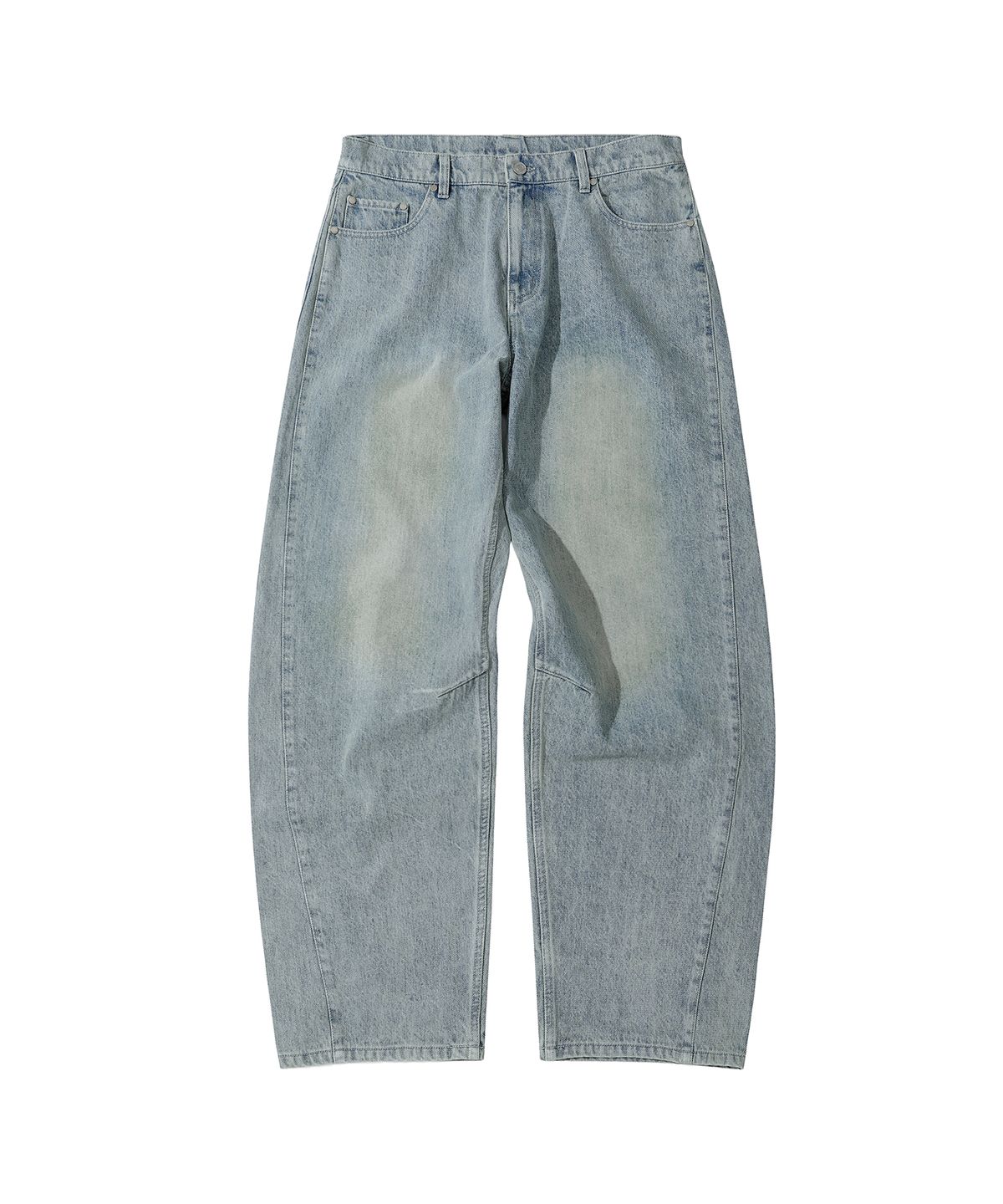 세컨모놀로그(SECONDMONO) [옷미새 미홀 콜라보]Curved Tapered Barrel-Fit Denim Pants [LBLUE]_SEPT072LBLUE