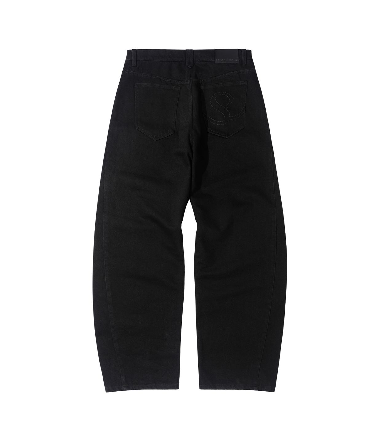 세컨모놀로그(SECONDMONO) [옷미새 미홀 콜라보]Curved Tapered Barrel-Fit Denim Pants [BLACK]_SEPT072BLACK