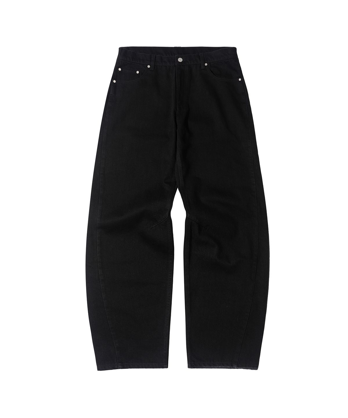 세컨모놀로그(SECONDMONO) [옷미새 미홀 콜라보]Curved Tapered Barrel-Fit Denim Pants [BLACK]_SEPT072BLACK