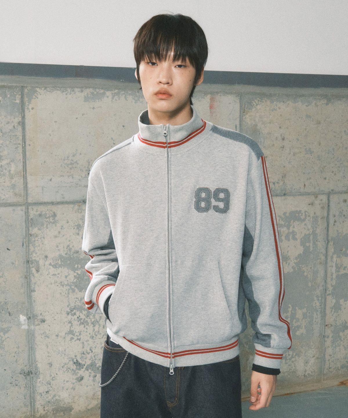 세컨모놀로그(SECONDMONO) Waffle Track Jacket [GRAY]_SEJK022GRAY