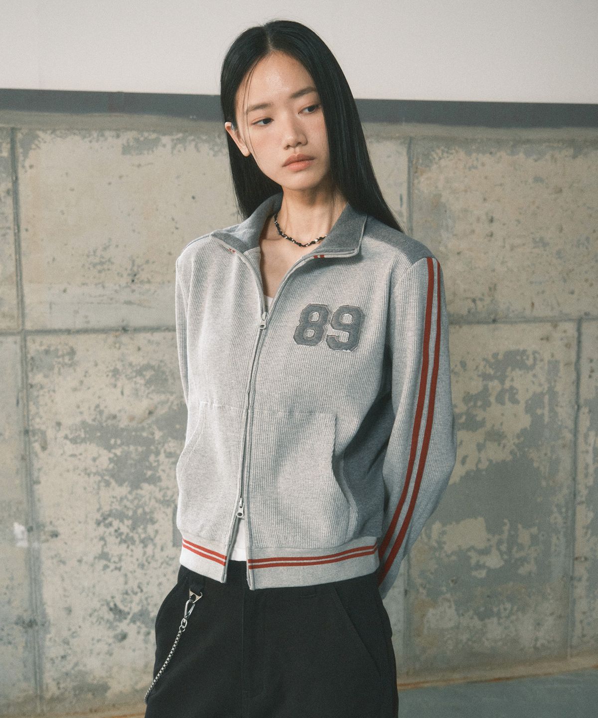 세컨모놀로그(SECONDMONO) Waffle Track Jacket [GRAY]_SEJK022GRAY