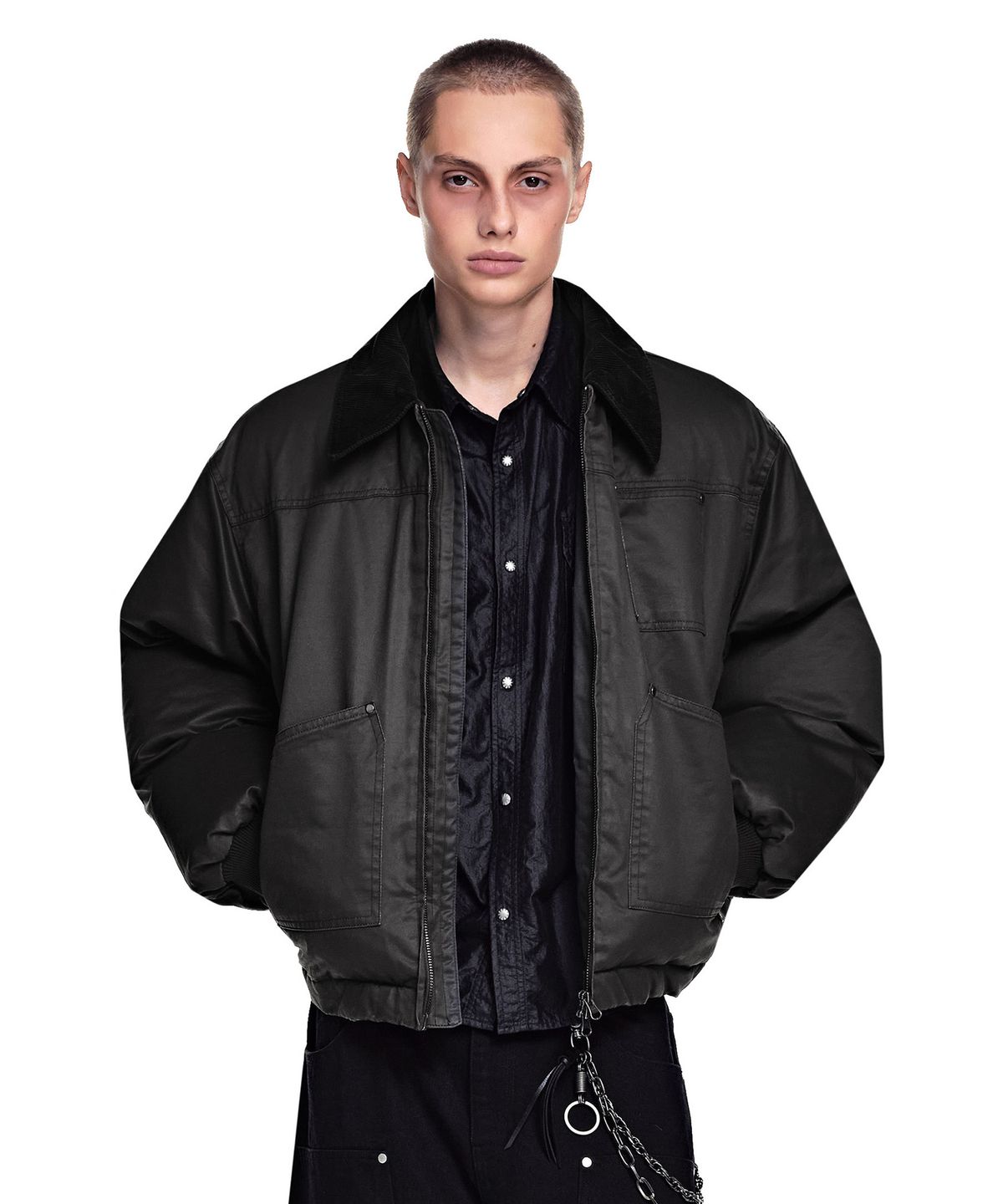 세컨모놀로그(SECONDMONO) [리뉴얼ver.]Waxed Carpenter Pocket Work Padding [BLACK]_SEJP012BLACK